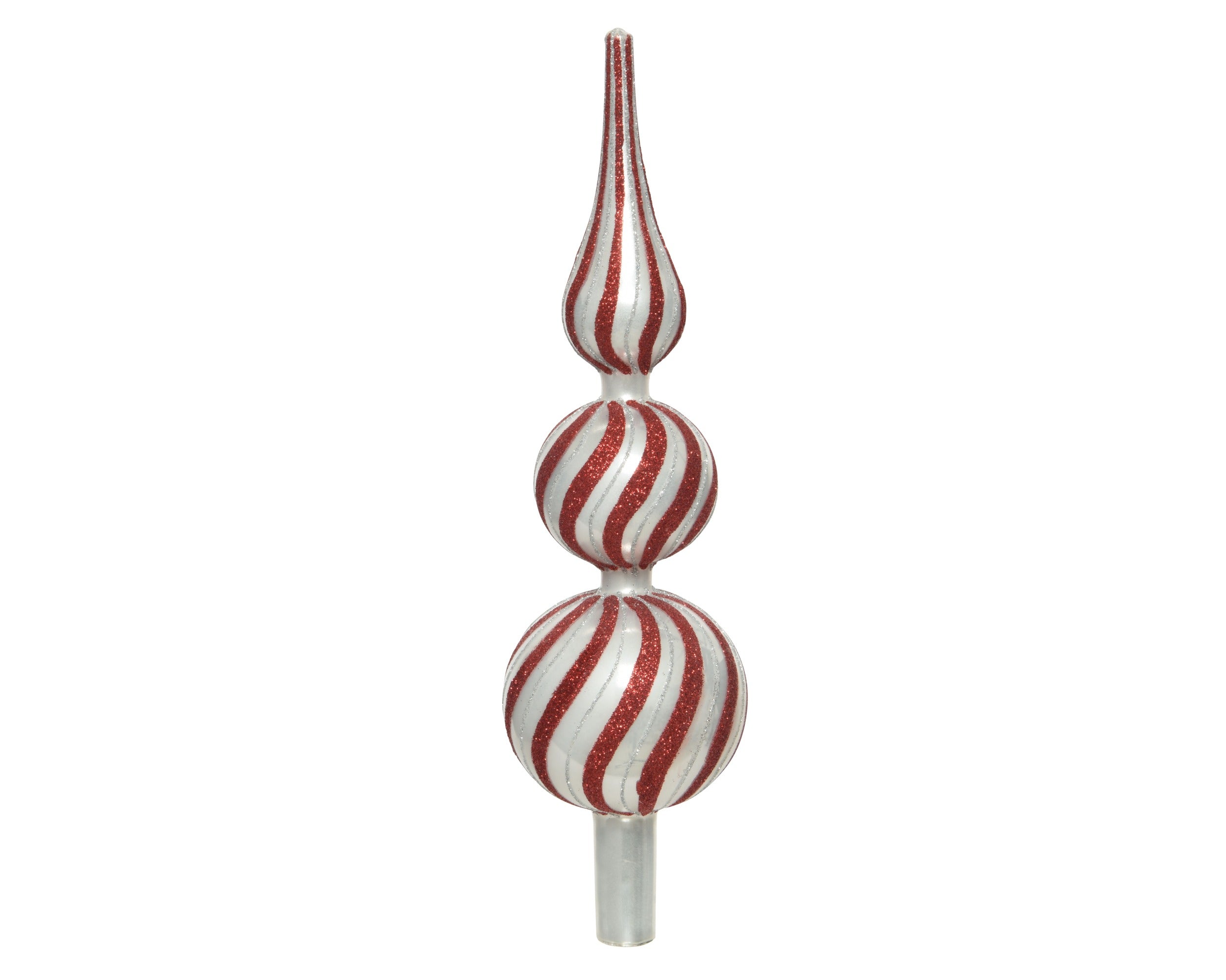 Kerst piek glas emaille/glitter swirl 31cm - rood/zilver