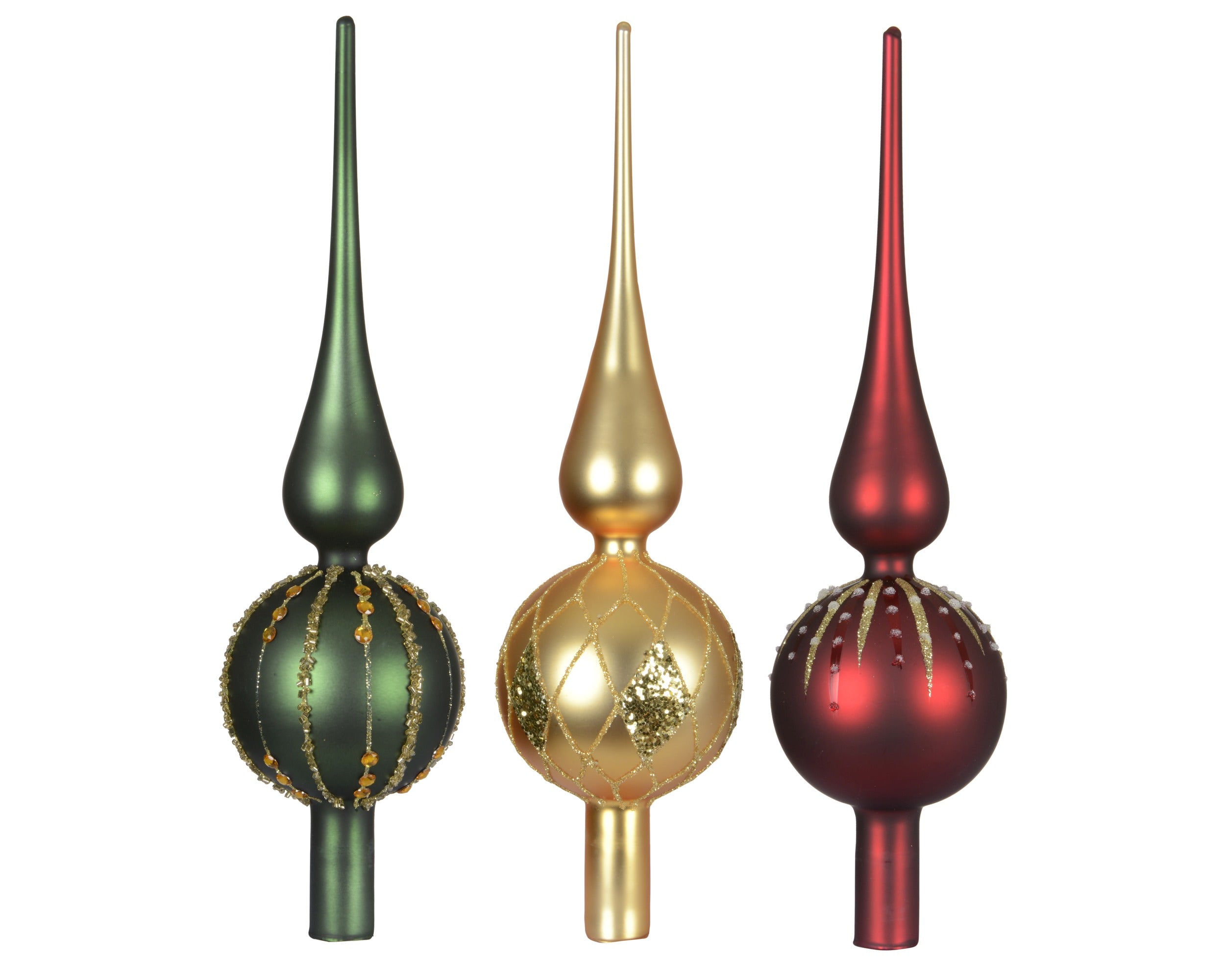 Kerst piek glas glitter 31cm - ass. (prijs per stuk)