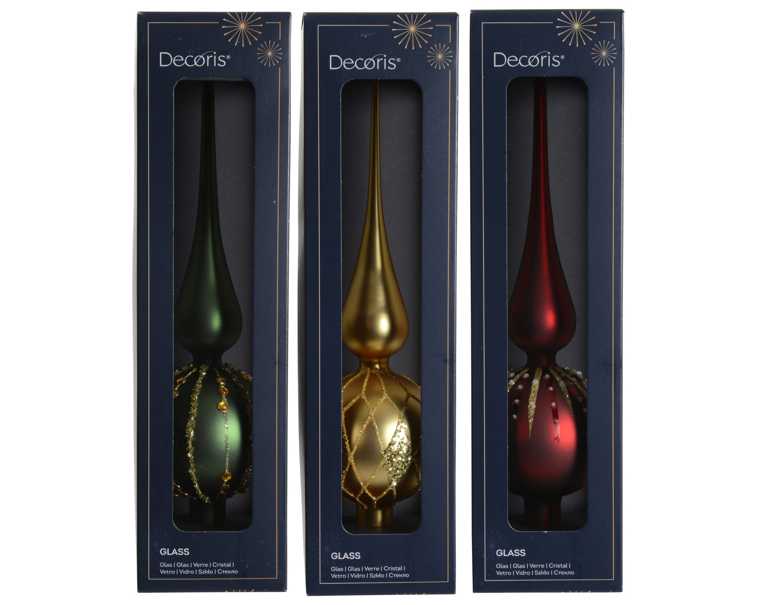 Kerst piek glas glitter 31cm - ass. (prijs per stuk)