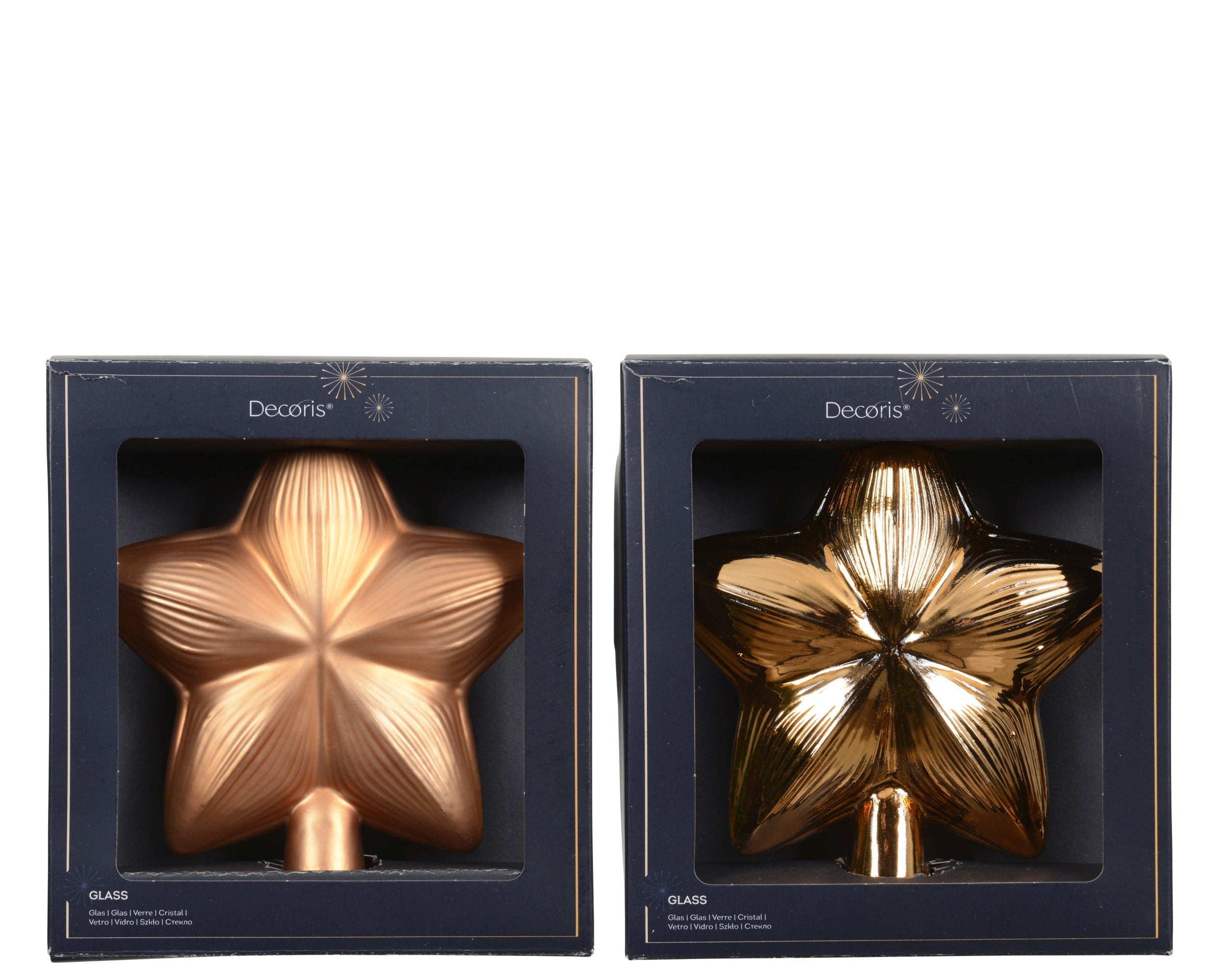 Kerst piek ster glas glans/mat 17cm - brandy - ass. (prijs per stuk)