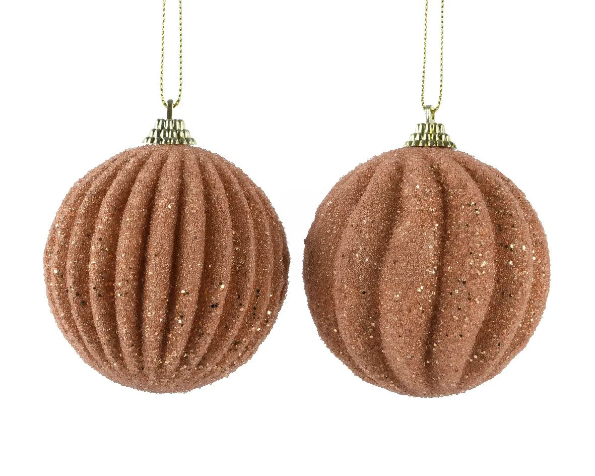 kerstbal foam glitter parels 8cm - brandy - ass.  (prijs per stuk)