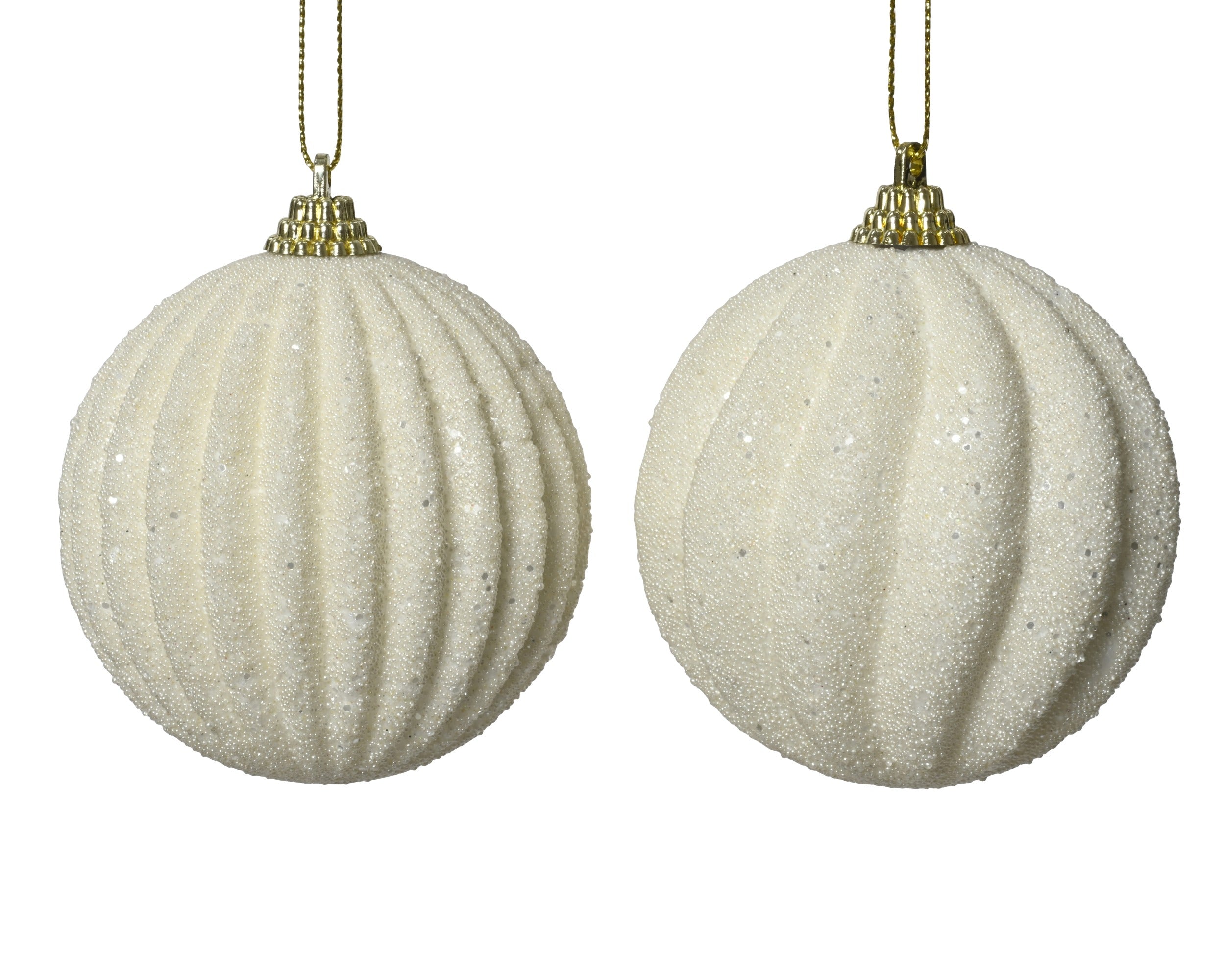 Kerstbal foam glitter parels 8cm - wolwit