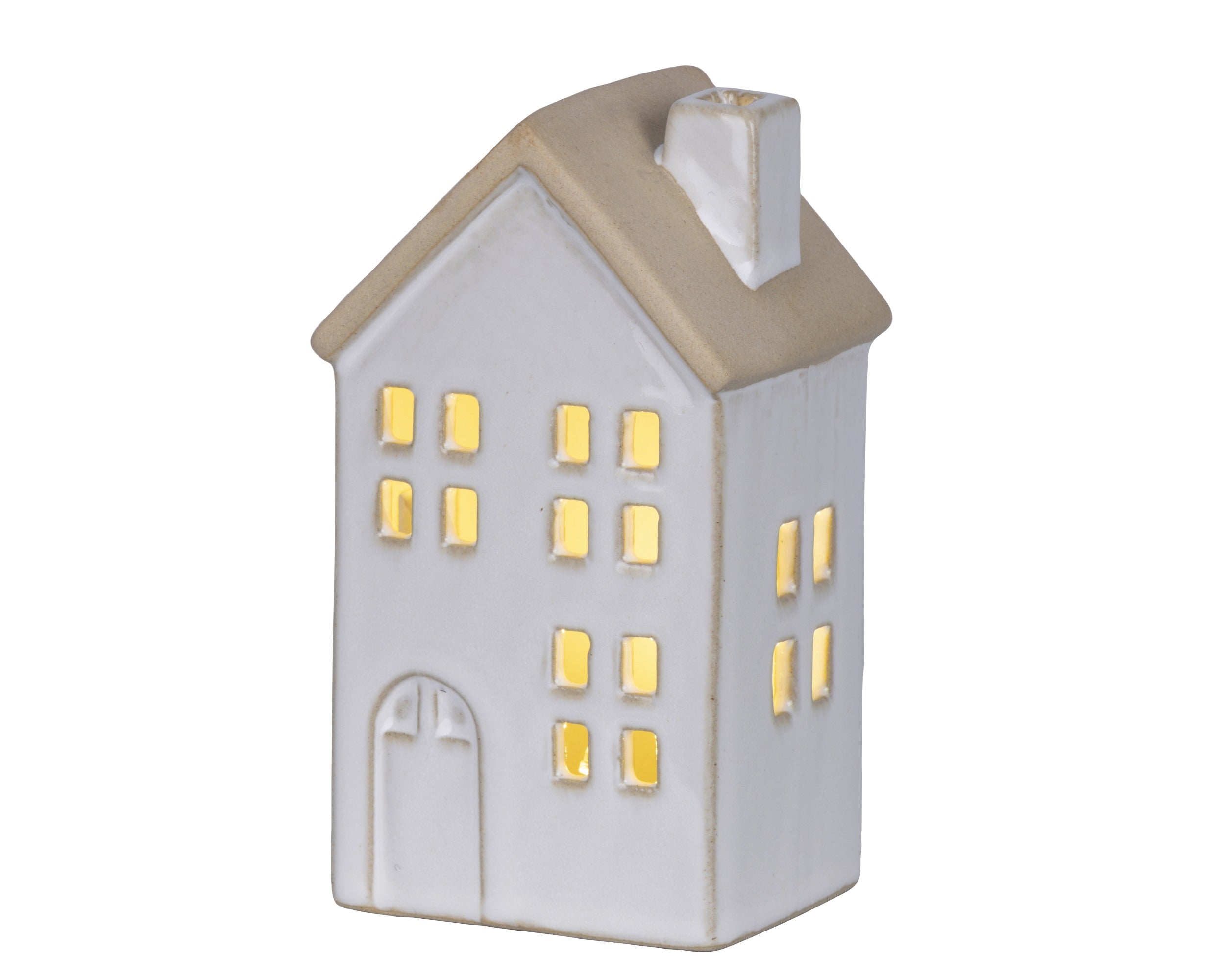 Lumineo LED huisje porselein binnen 7.4x12.7cm - wit - warm wit