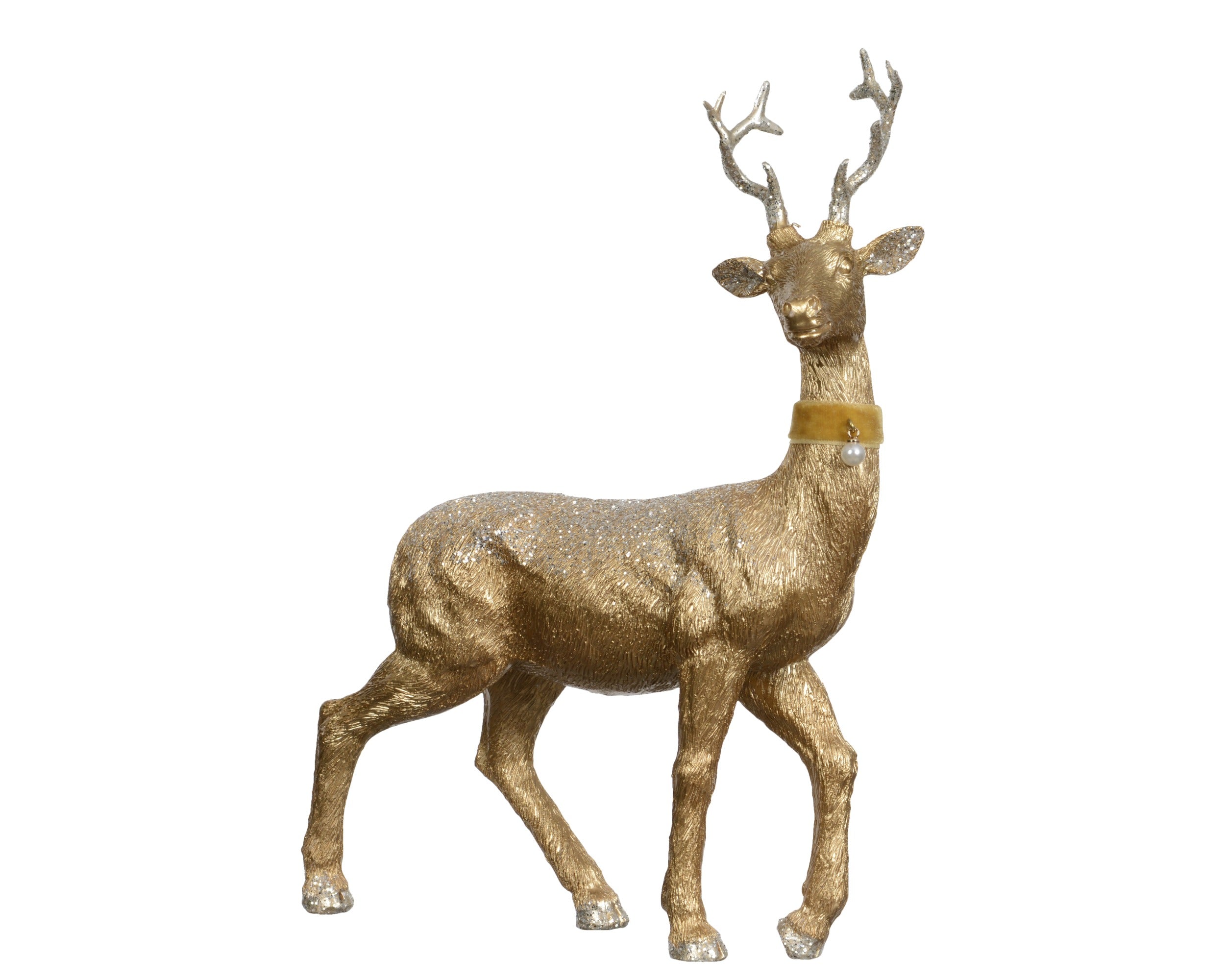 Kerstdeco hert kunststof glitters 16.5x22cm - goud