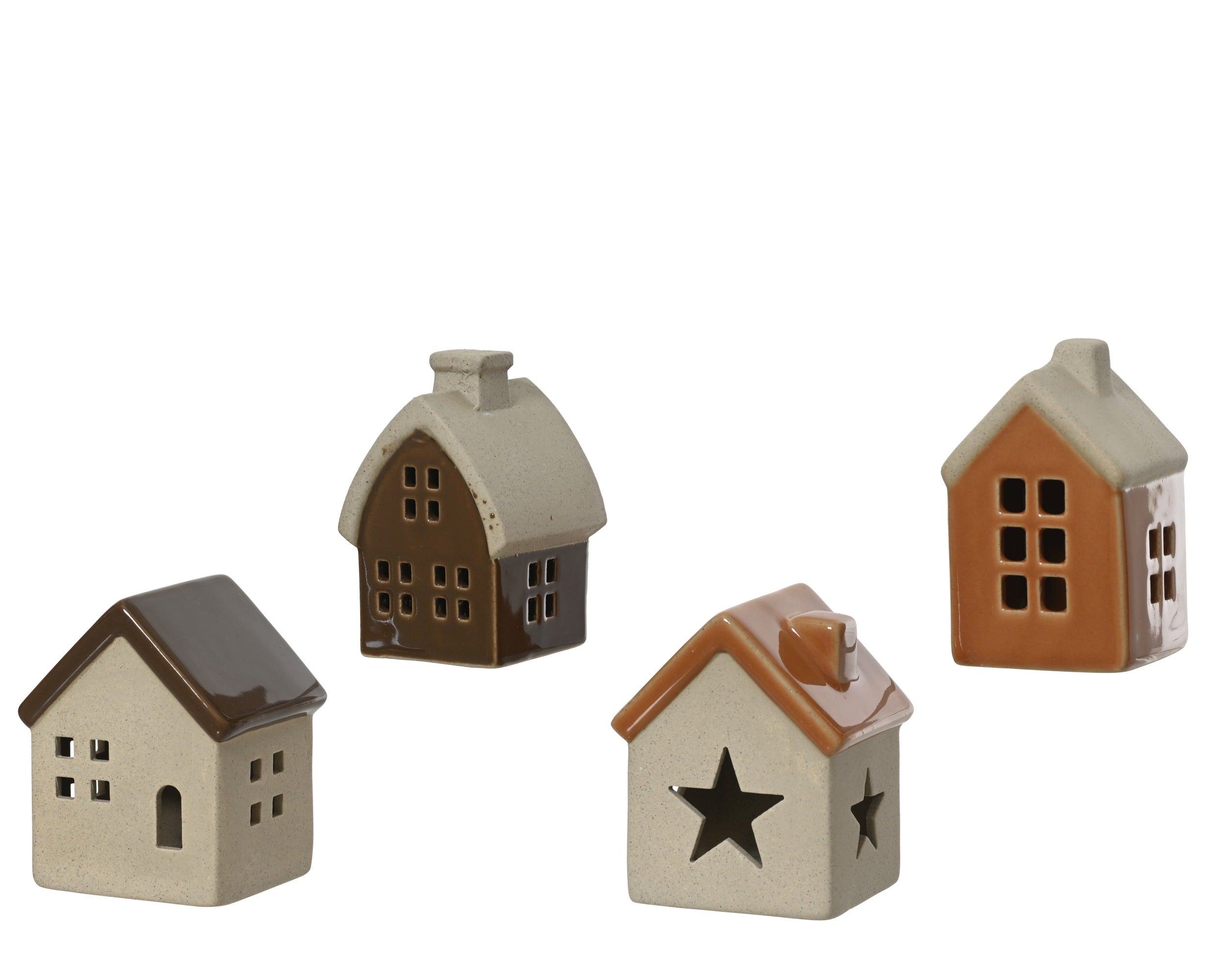 Kerstdeco huis porselein 5.8x8.2cm - bruin - ass. (prijs per stuk)