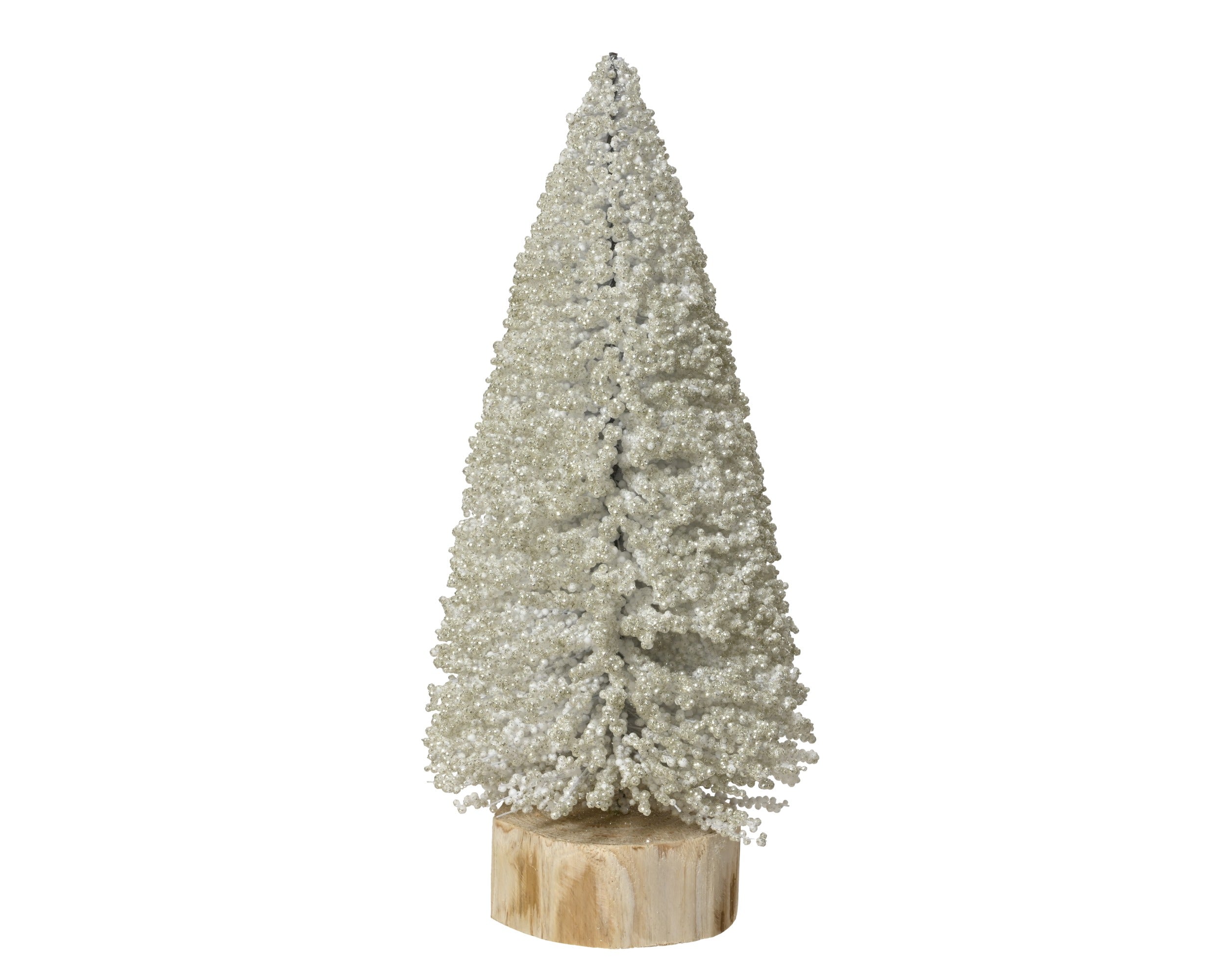 Kerstdeco boom mini brush 10x24cm - wit/parel