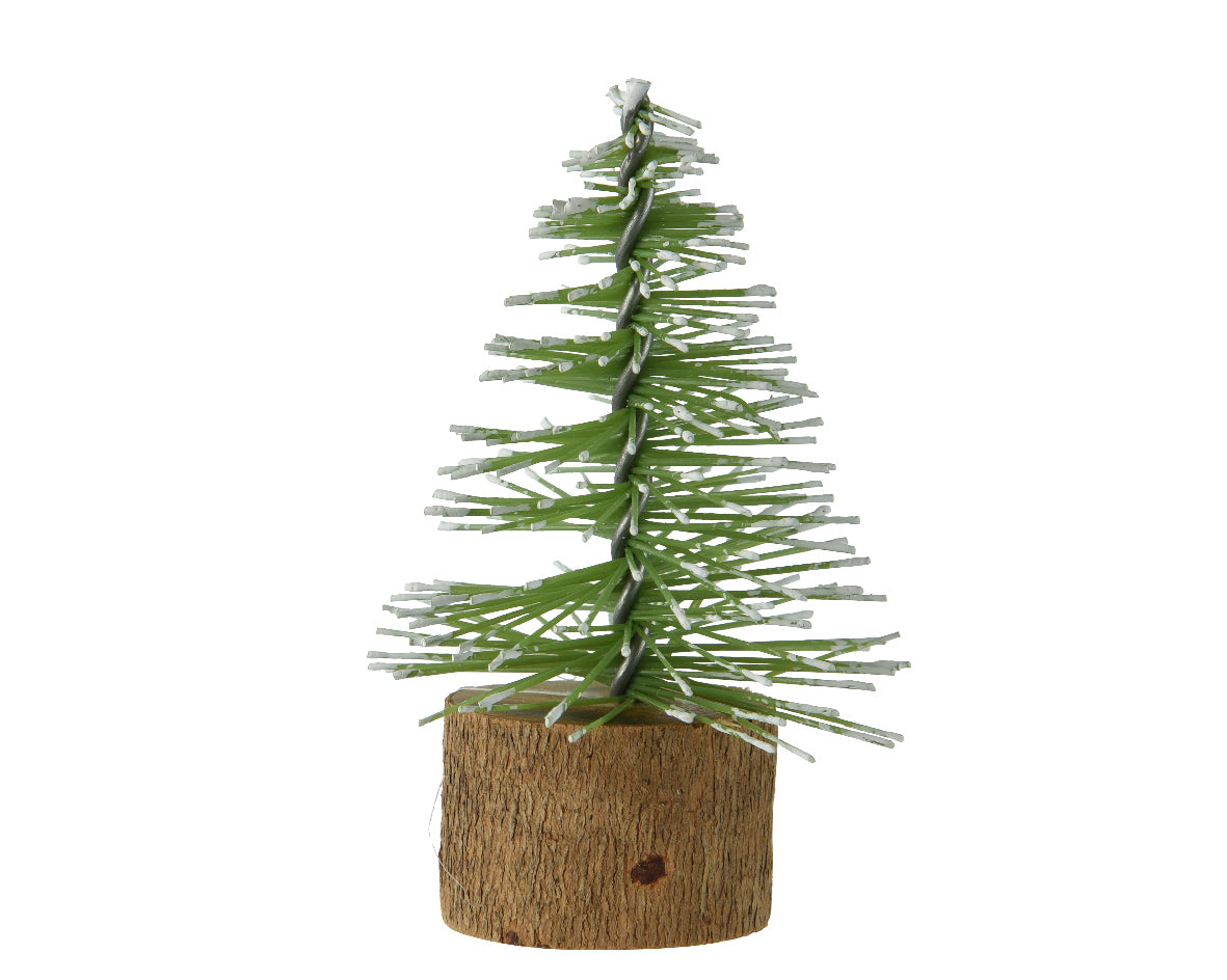 Kerstdeco boom mini brush 3.5x7cm - groen/wit