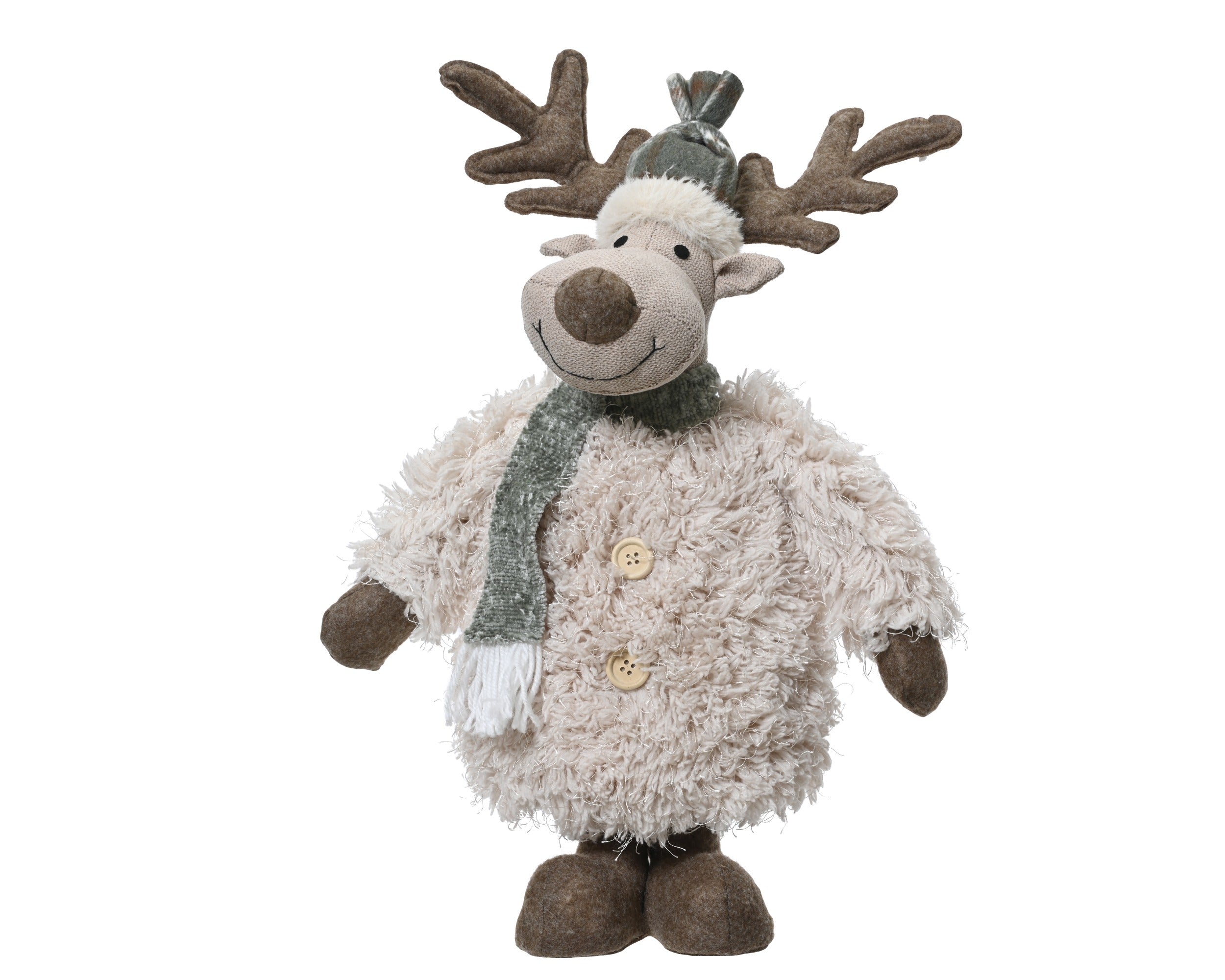 Kerstdeco hert staand 22x13x42cm - beige