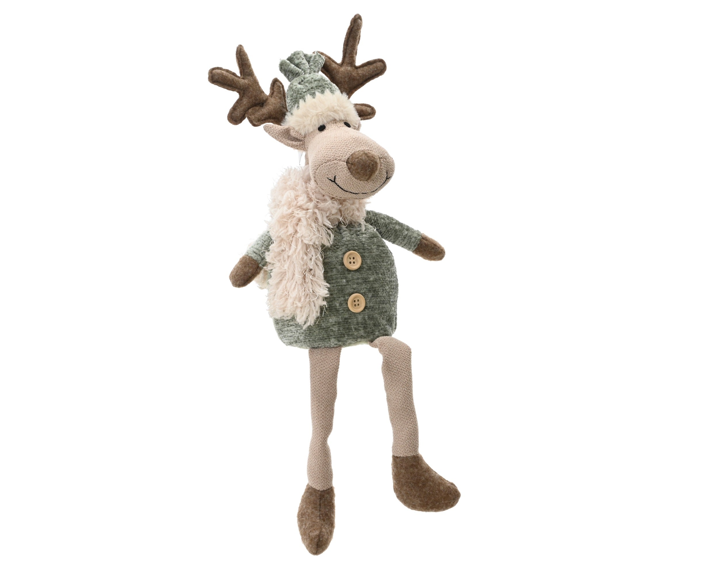 Kerstdeco hert zittend 14x9x38cm - beige