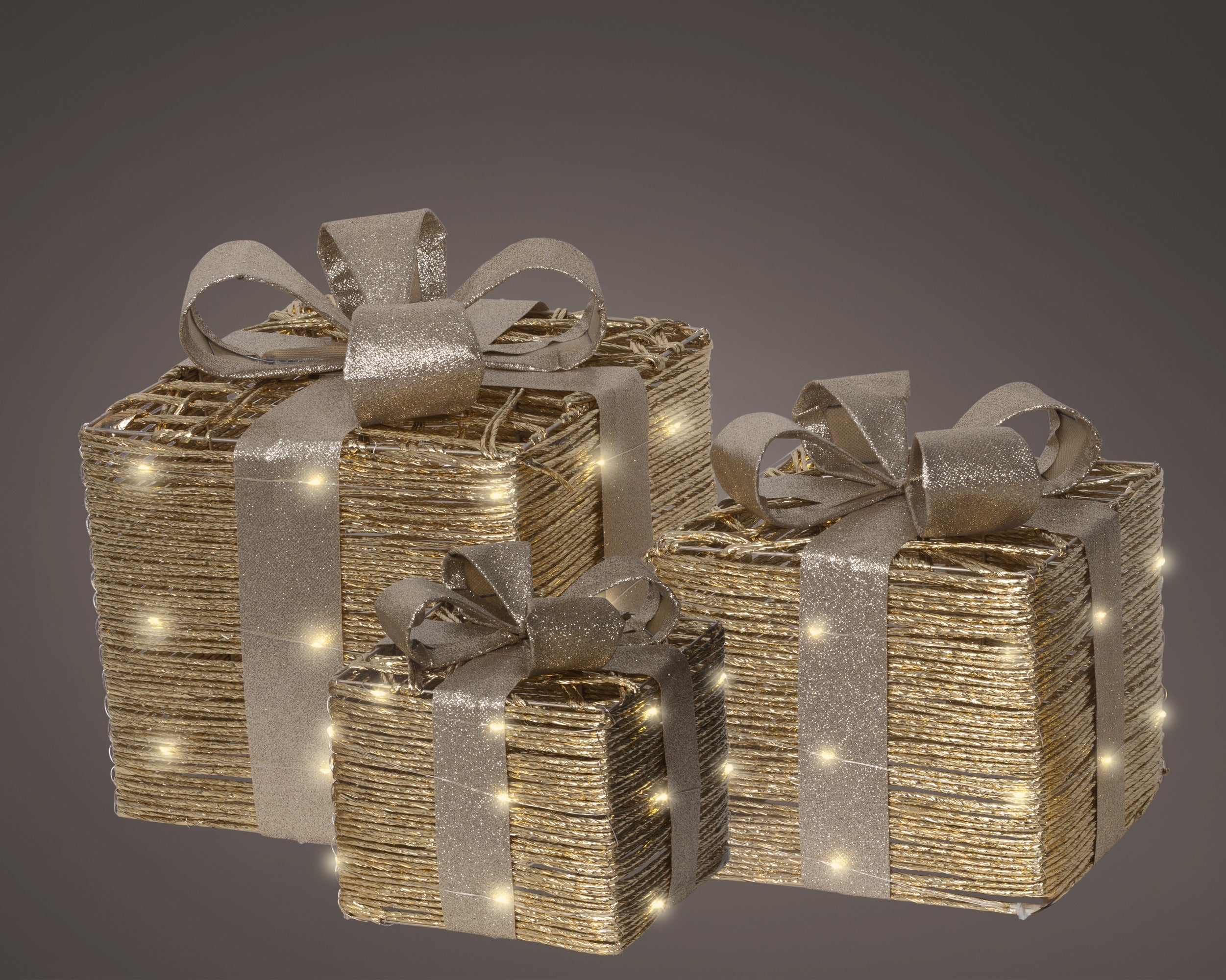 Lumineo micro LED giftbox binnen set/3 25x30cm - goud - warm wit