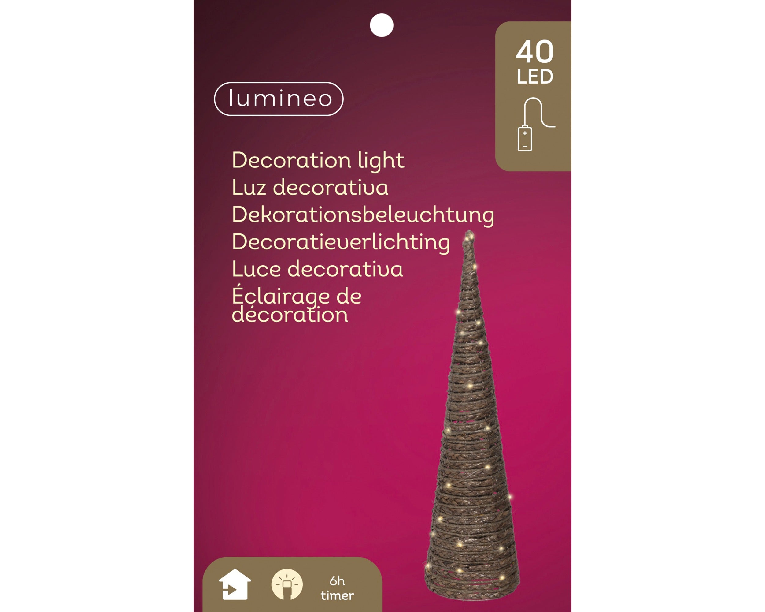 Lumineo micro LED kegel binnen 80cm - bruin - warm wit