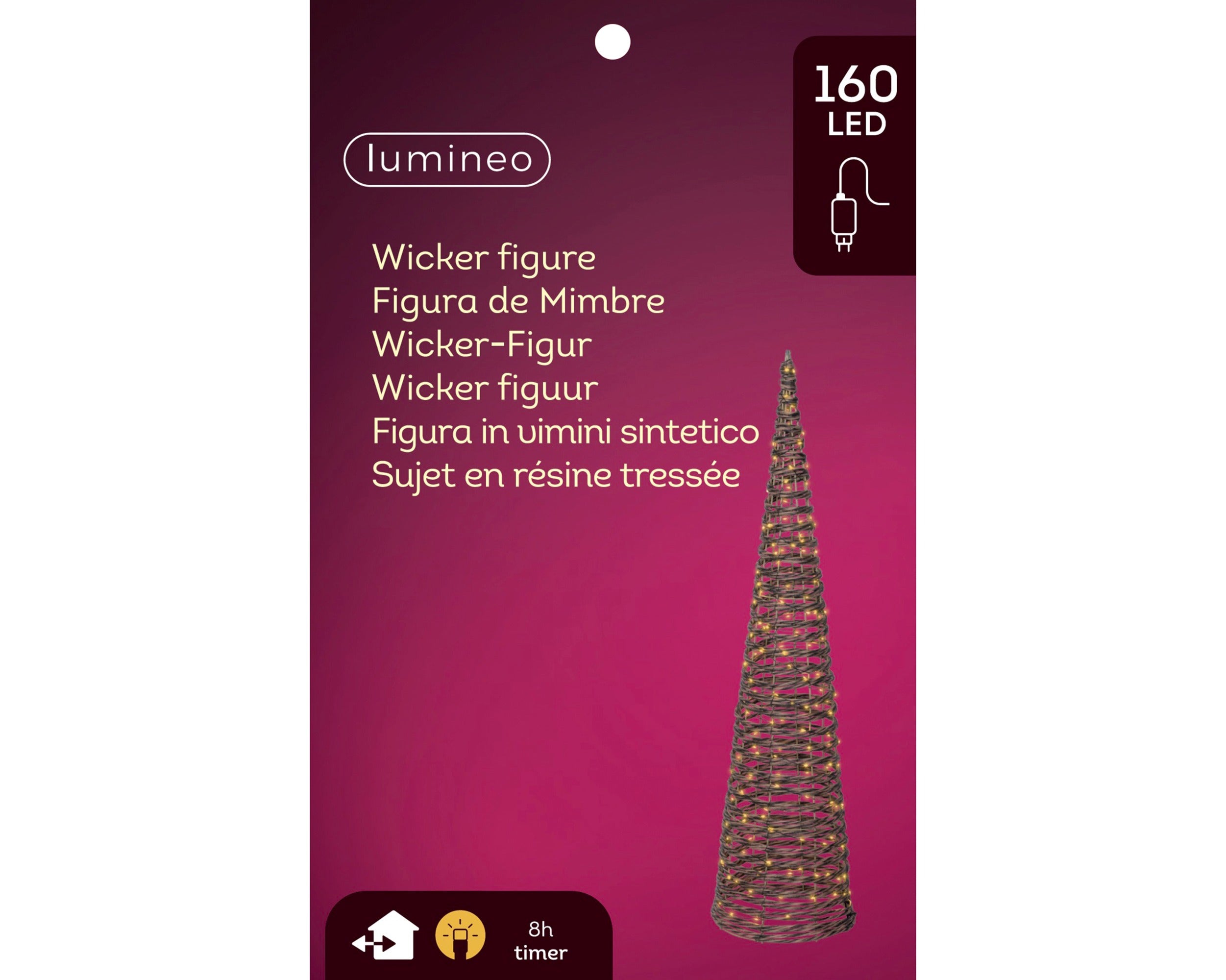 Lumineo micro LED kegel rotan buiten 90cm - bruin - klassiek warm