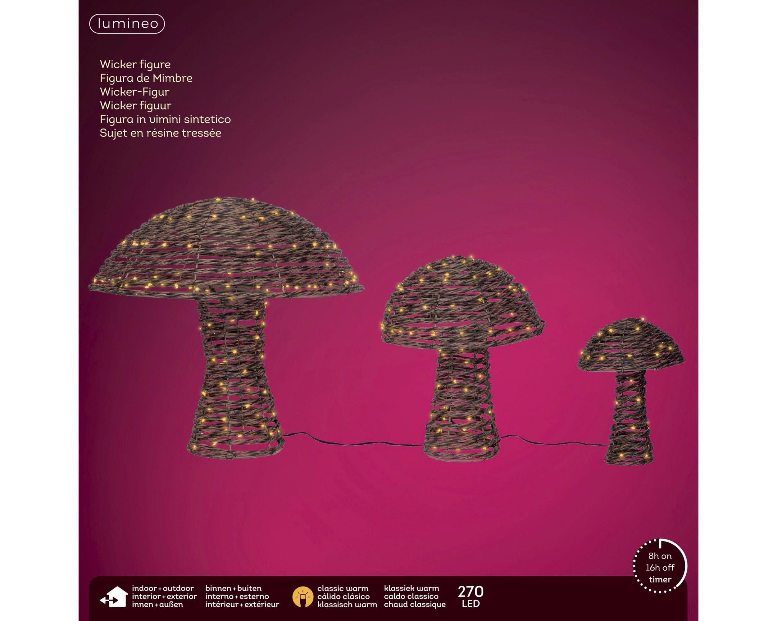 Lumineo micro LED paddenstoel rotan buiten set/3 - bruin - klassiek warm