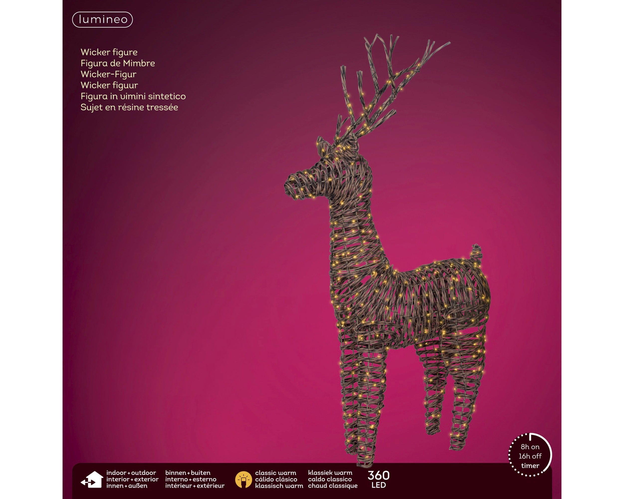 Lumineo micro LED rendier rotan buiten 24x60x104cm - bruin - klassiek warm