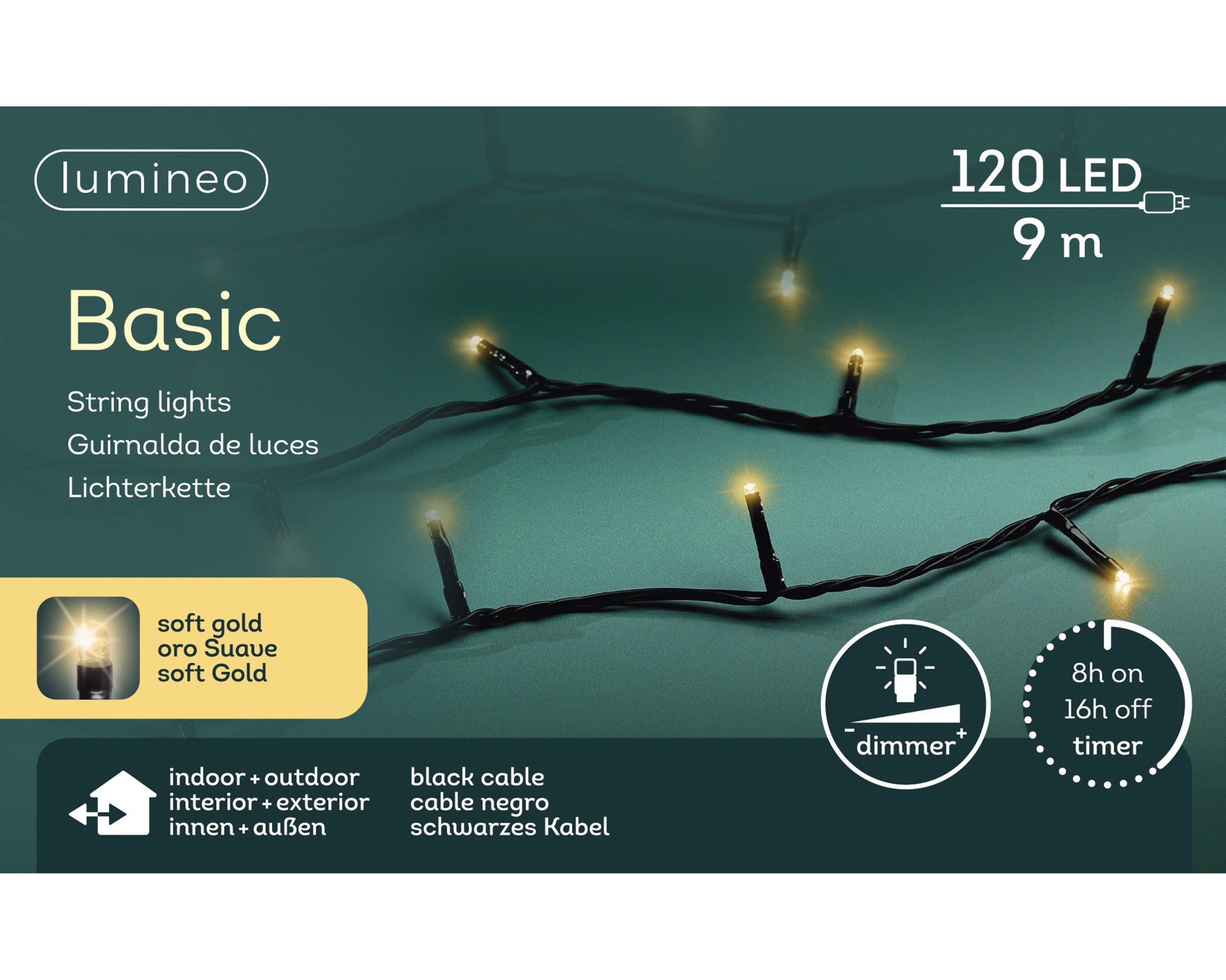 Lumineo LED basic 900cm 120L - zwart/soft gold  - kerstverlichting
