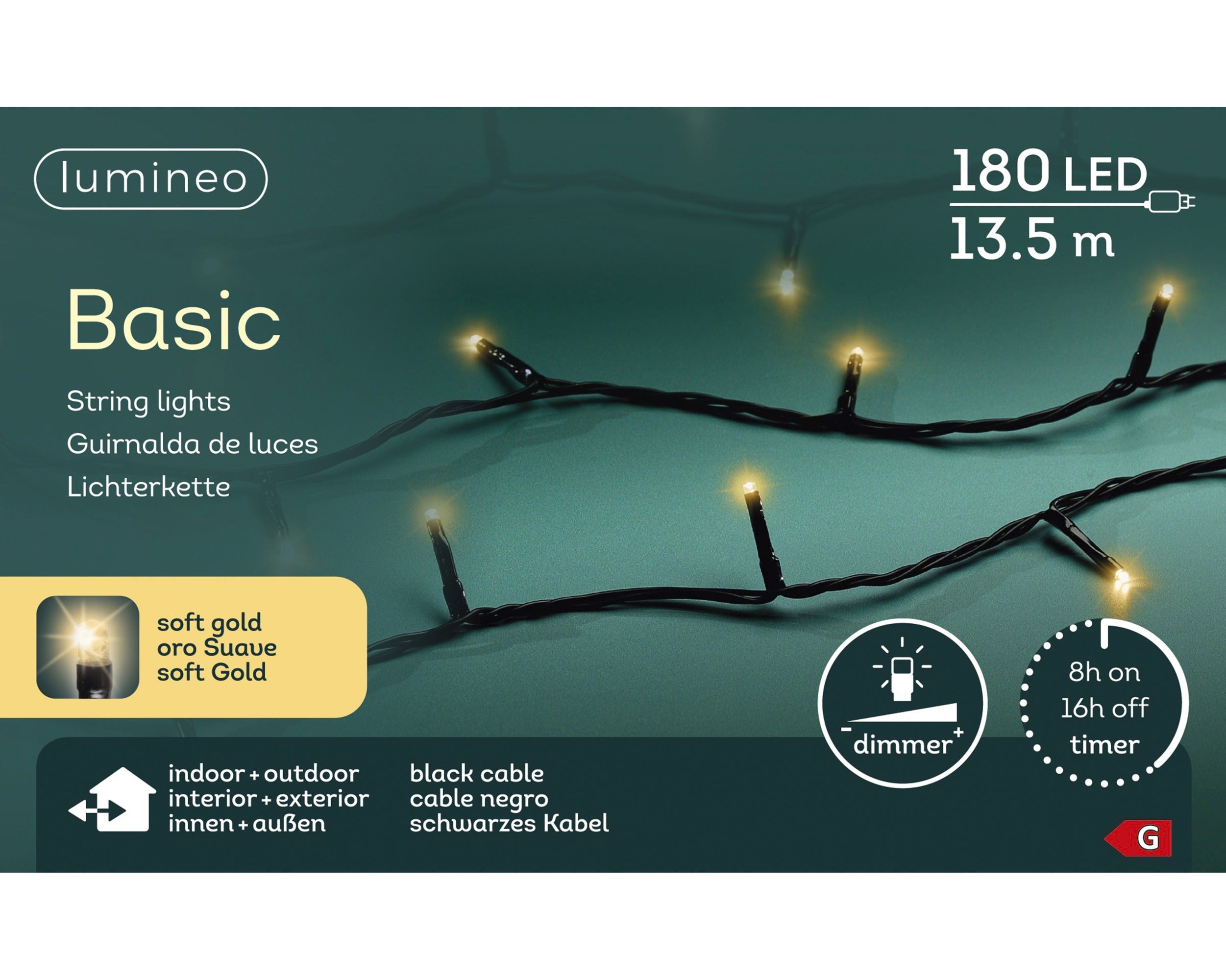 Lumineo LED basic 1350cm 180L - zwart/soft gold  - kerstverlichting