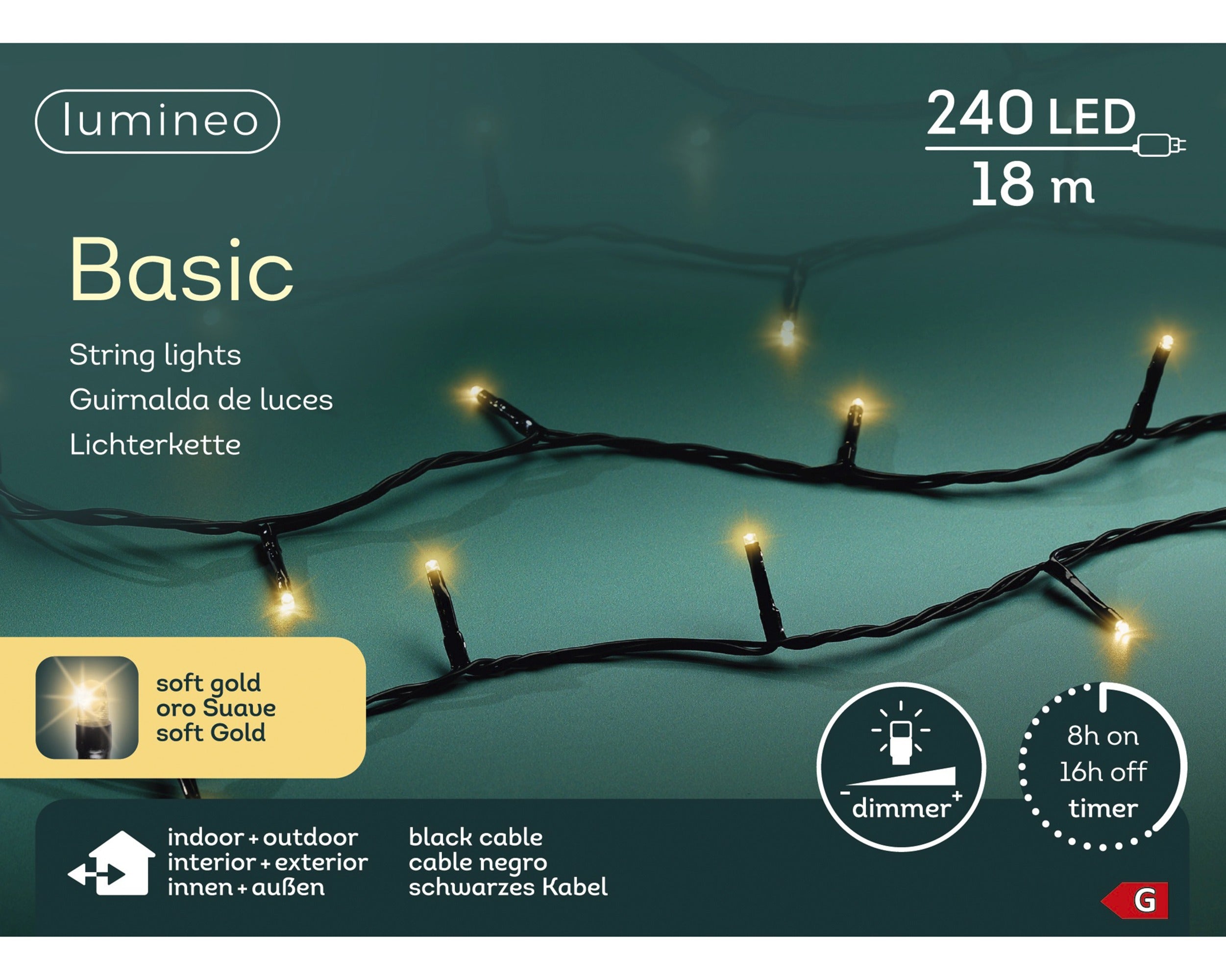 Lumineo LED basic 1800cm 240L - zwart/soft gold  - kerstverlichting