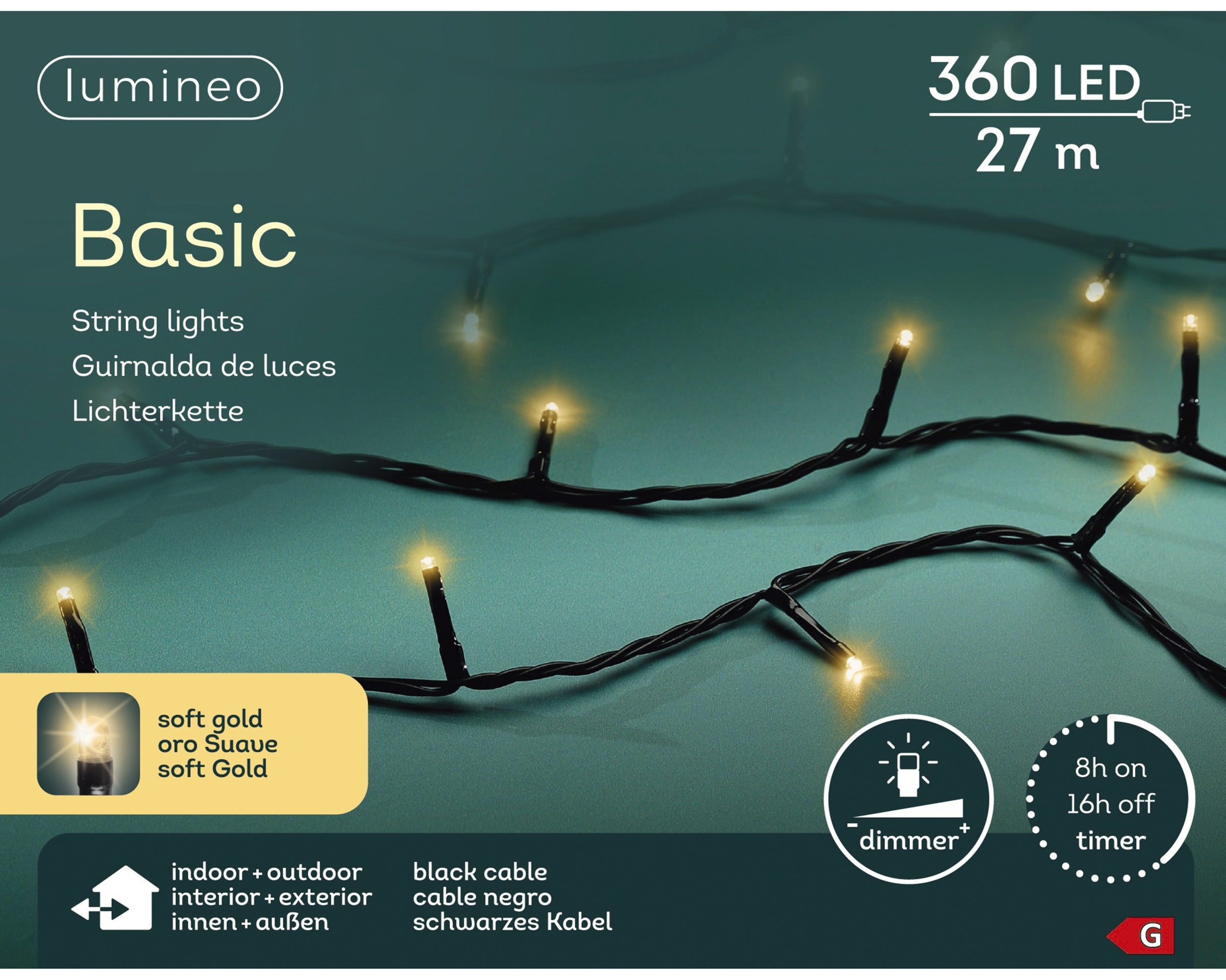 Lumineo LED basic 2700cm 360L - zwart/soft gold  - kerstverlichting