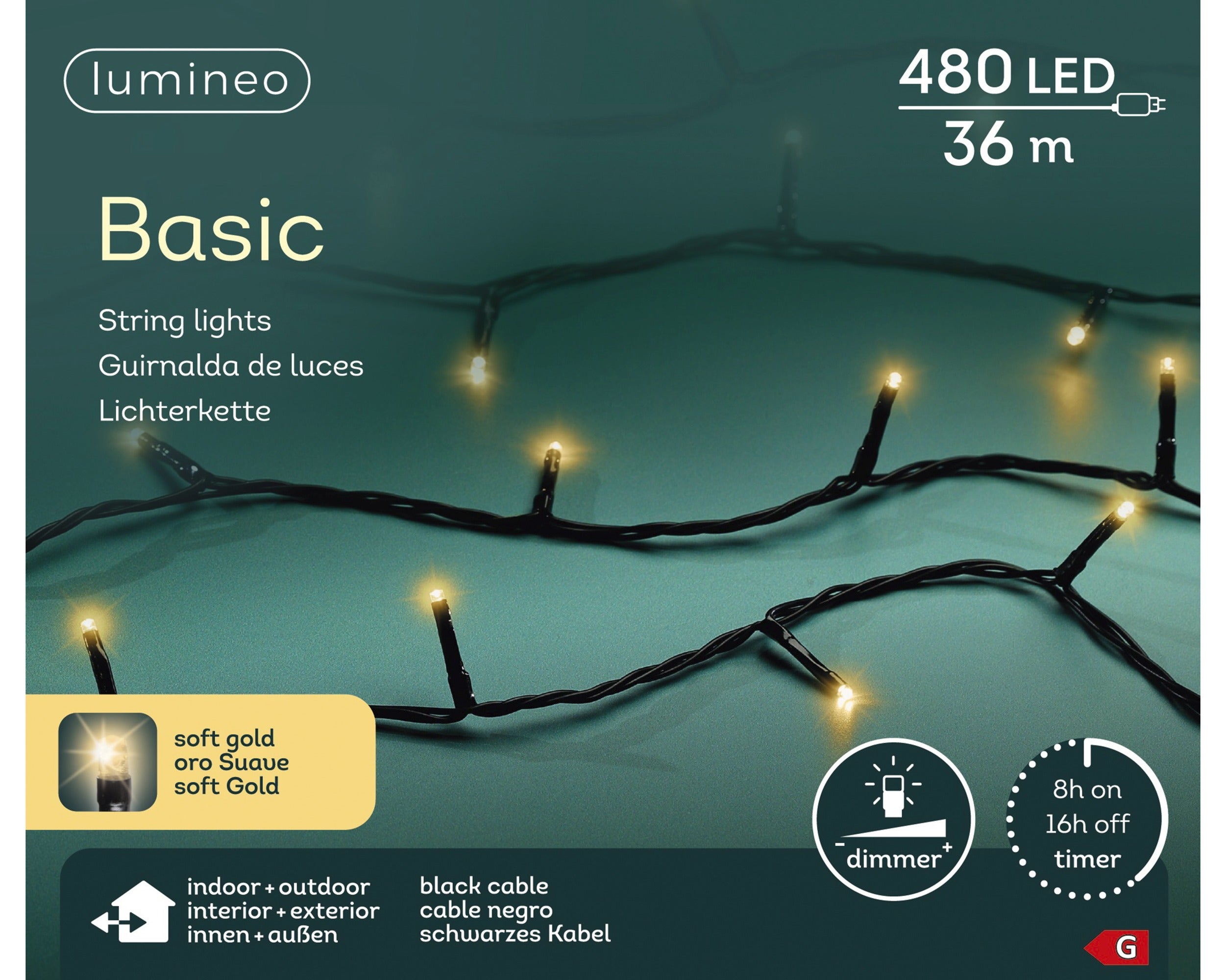 Lumineo LED basic 3600cm 480L - zwart/soft gold  - kerstverlichting