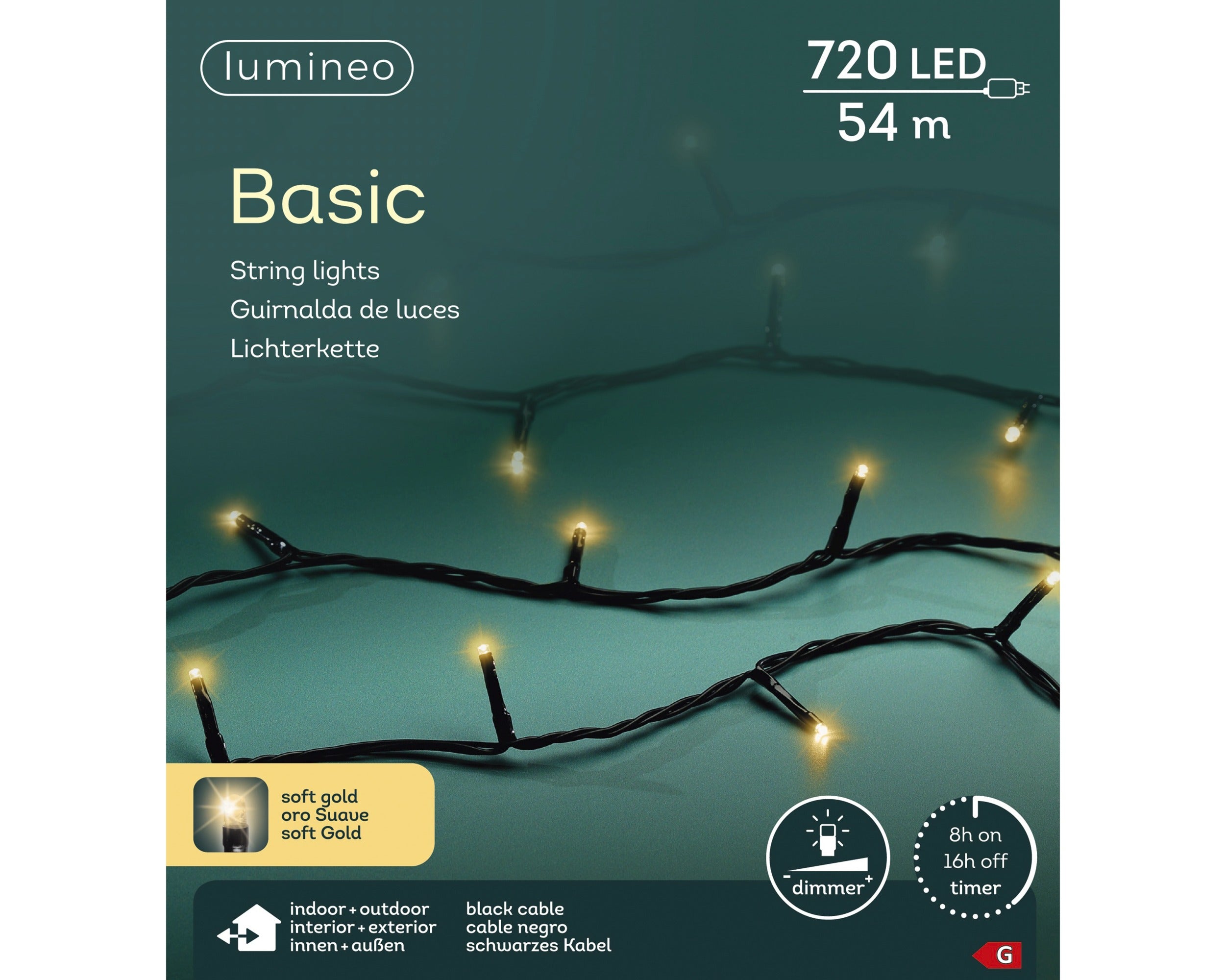 Lumineo LED basic 5400cm 720L - zwart/soft gold  - kerstverlichting