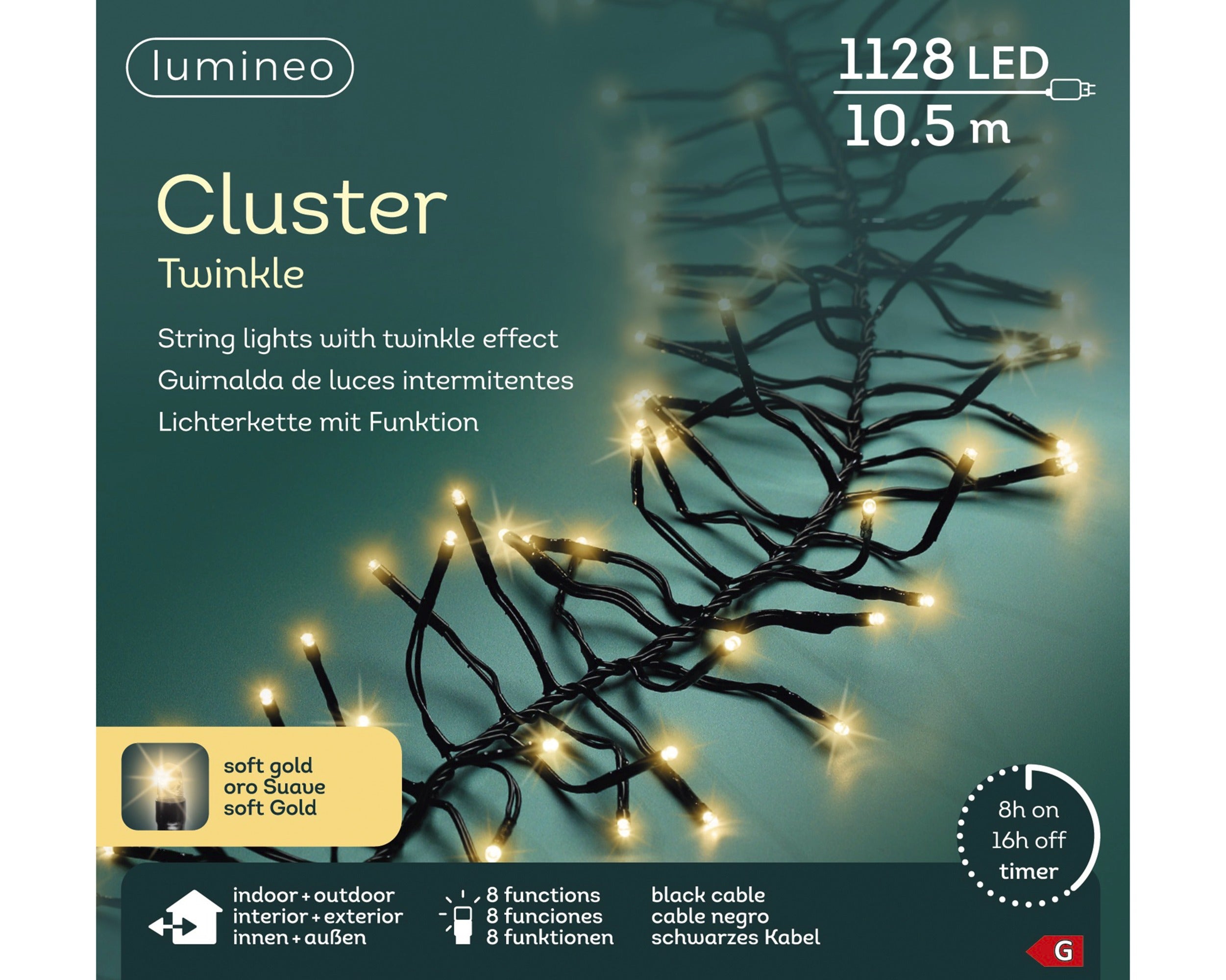 Lumineo LED cluster twinkel 1050cm 1128L - zwart/soft gold  - kerstverlichting