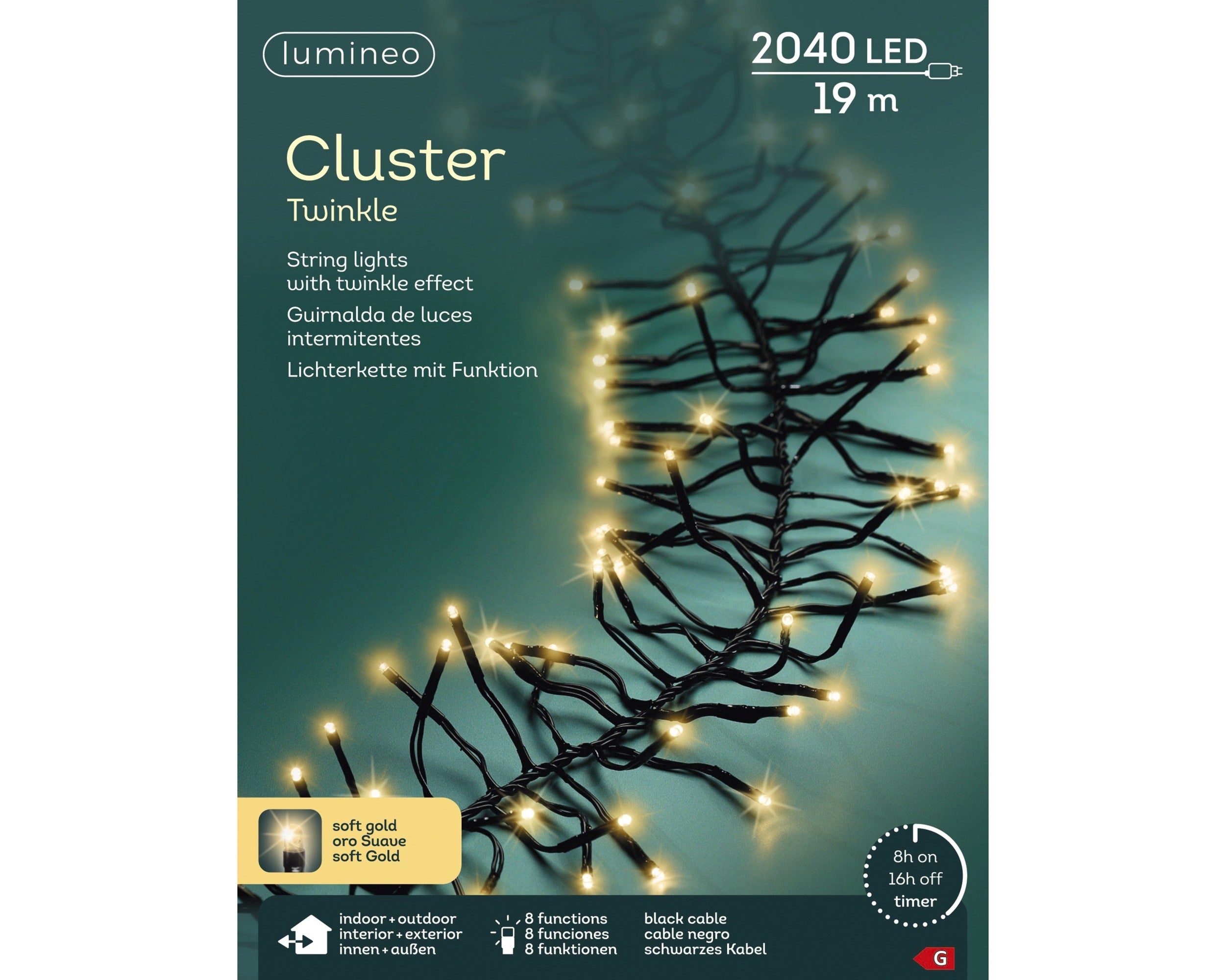 Lumineo LED cluster twinkel 1900cm 2040L - zwart/soft gold  - kerstverlichting