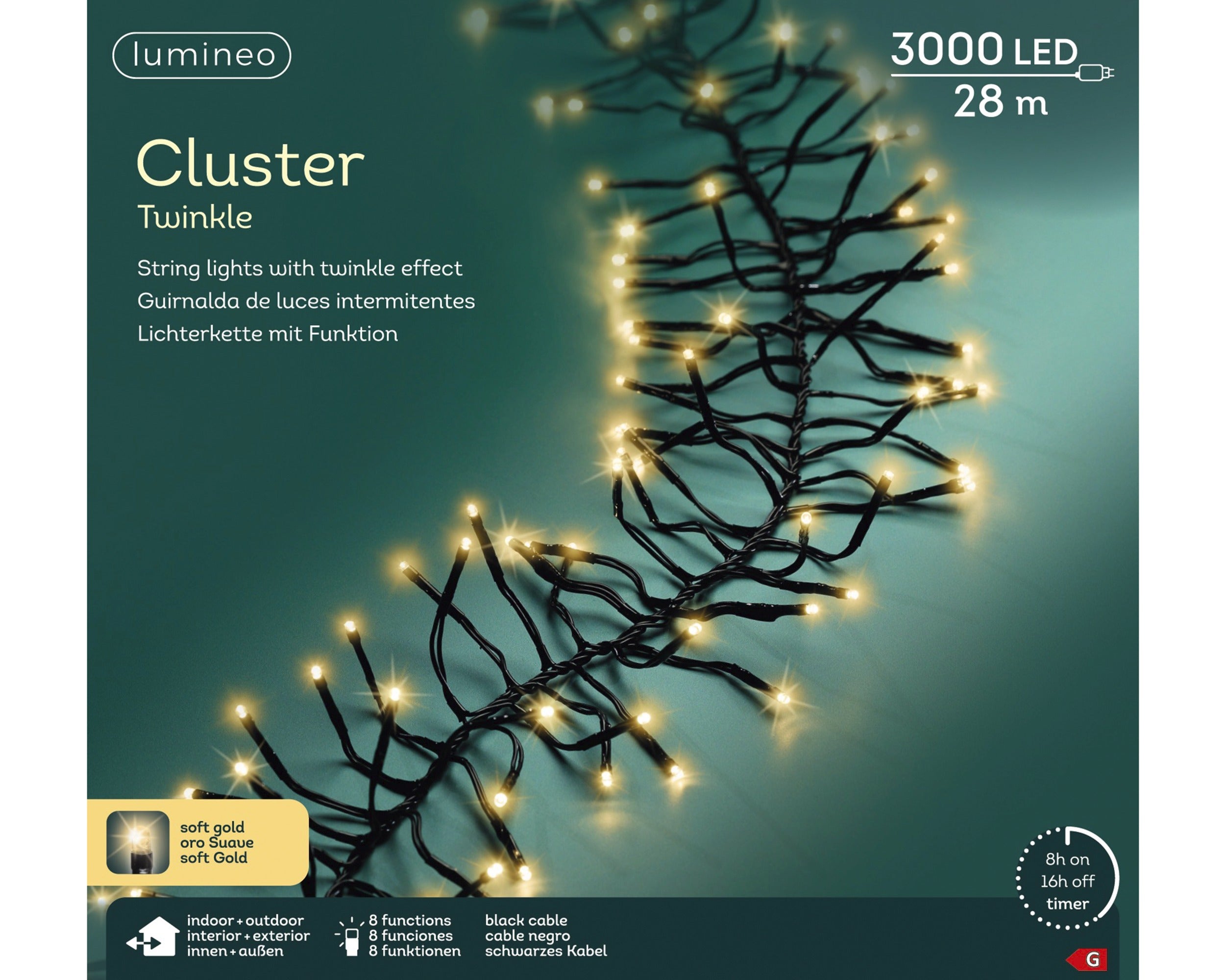Lumineo LED cluster twinkel 2800cm 3000L - zwart/soft gold  - kerstverlichting