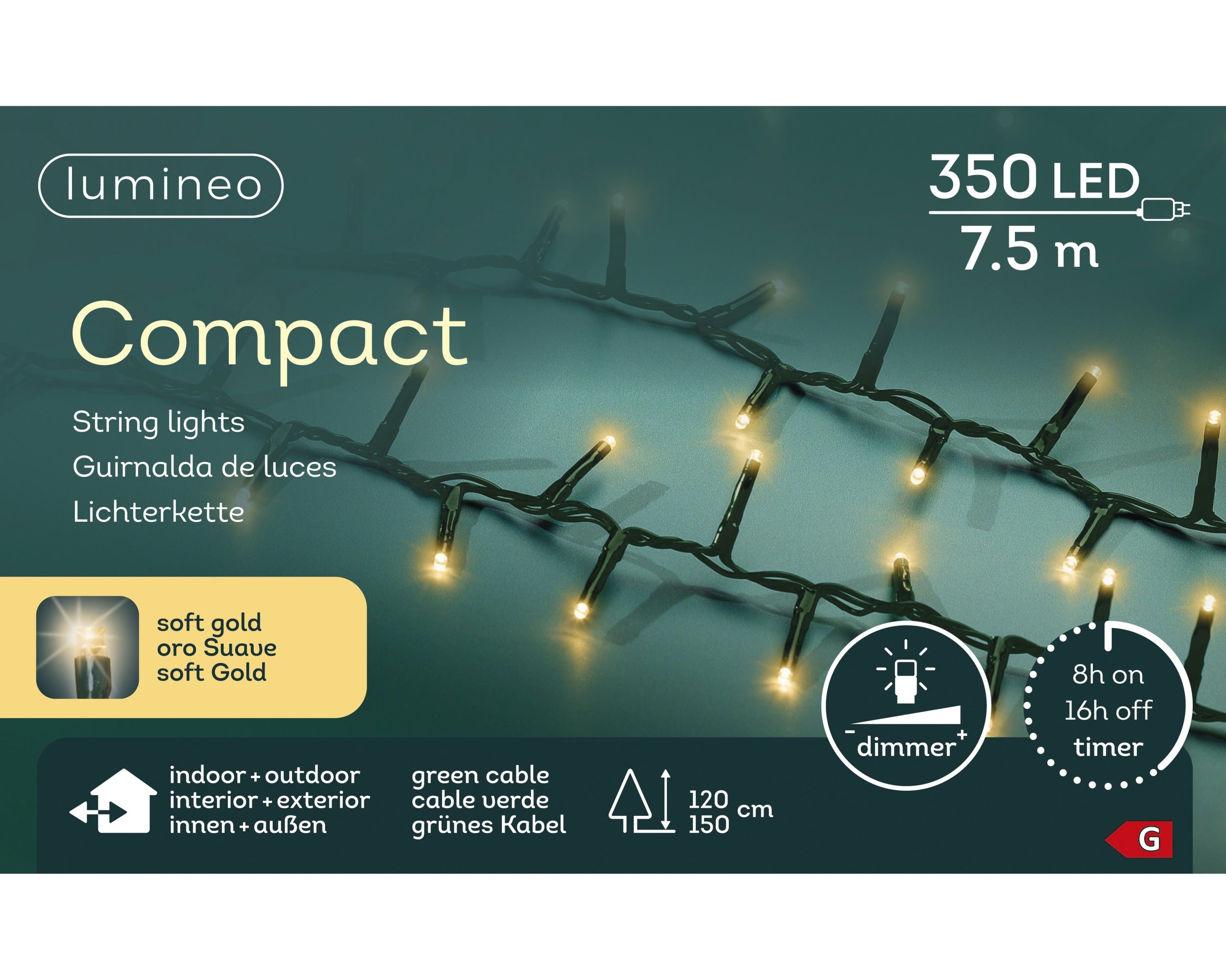 Lumineo LED compact 750cm 350L - groen/soft gold  - kerstverlichting