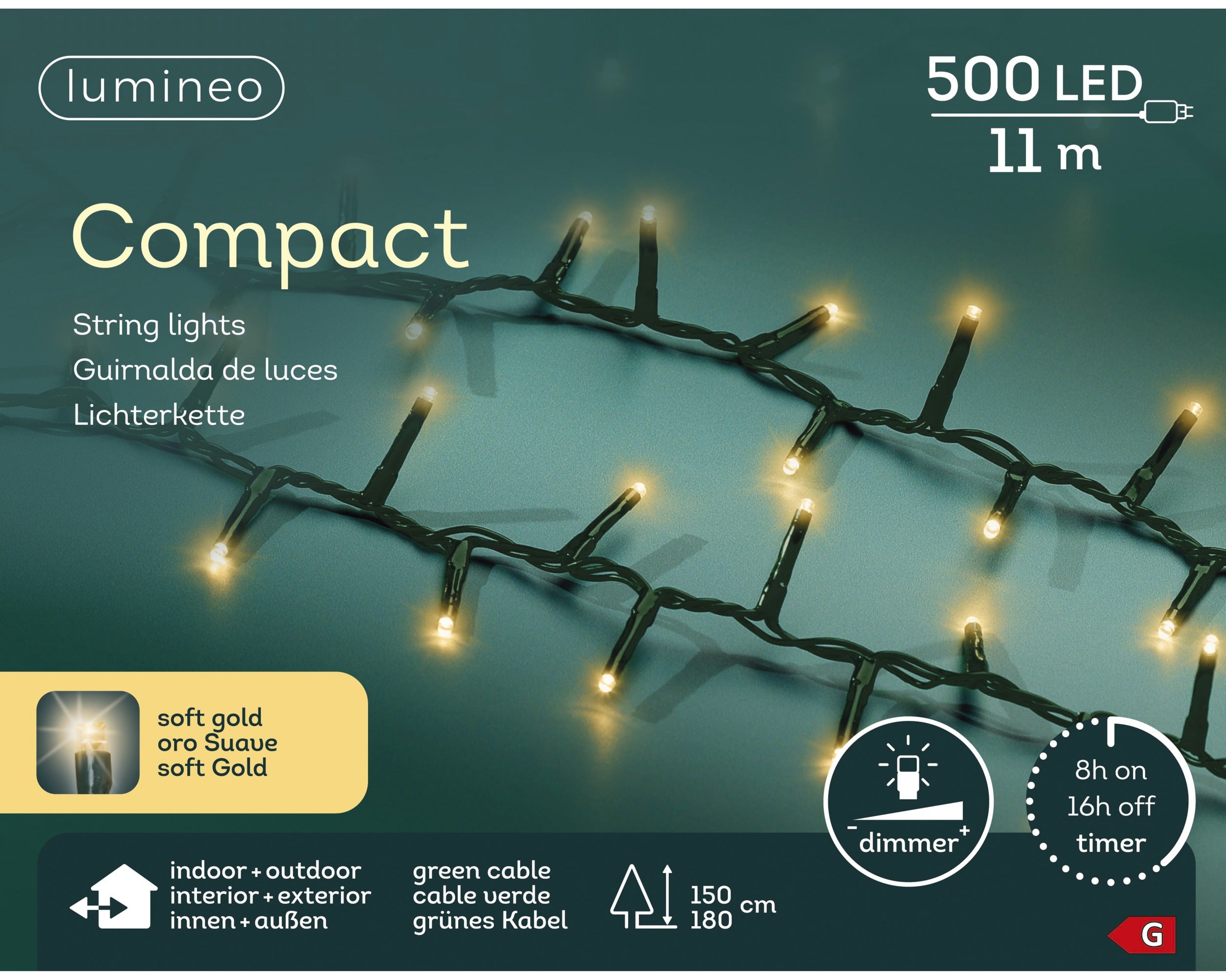 Lumineo LED compact 1100cm 500L - groen/soft gold  - kerstverlichting