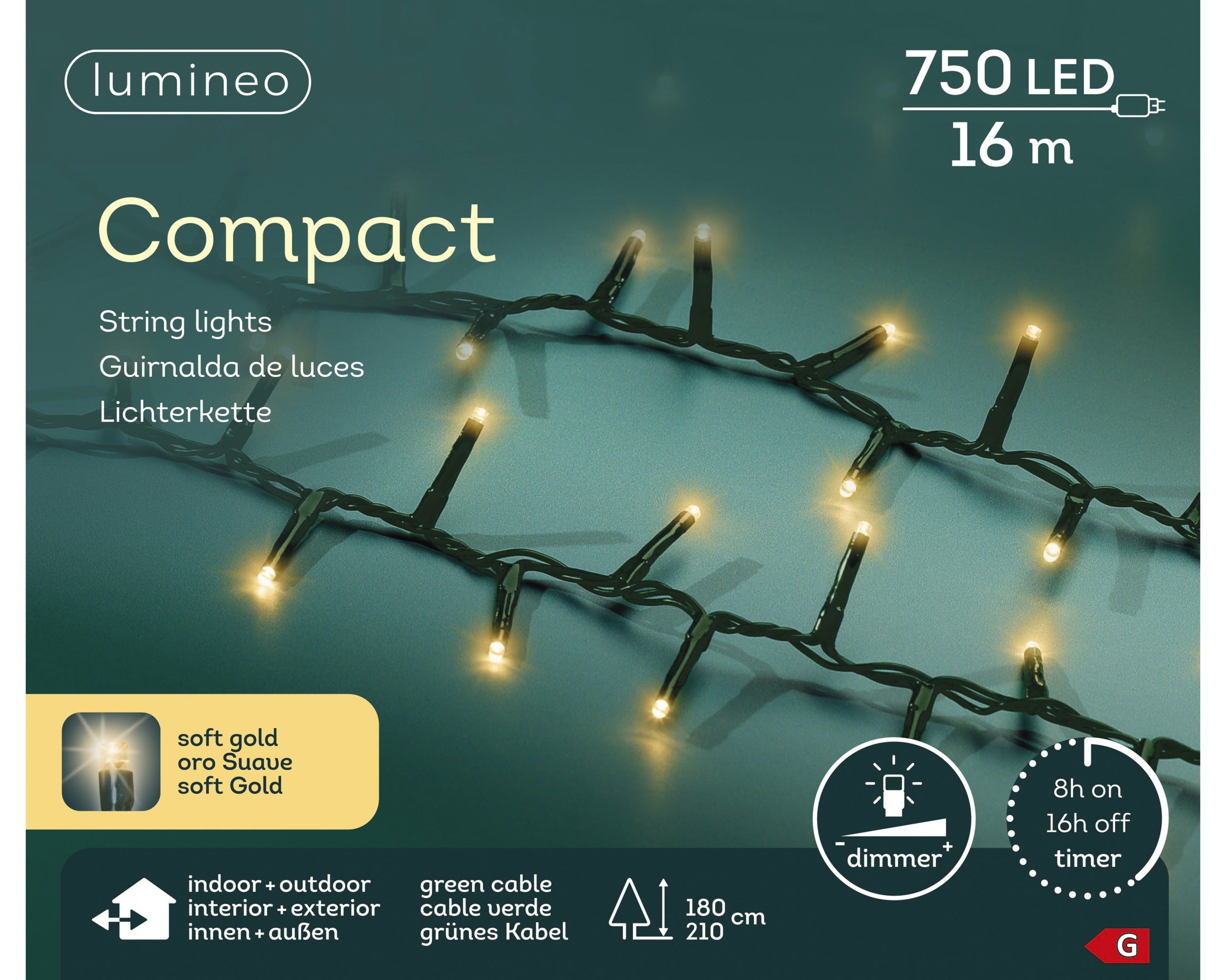 Lumineo LED compact 1600cm 750L - groen/soft gold  - kerstverlichting