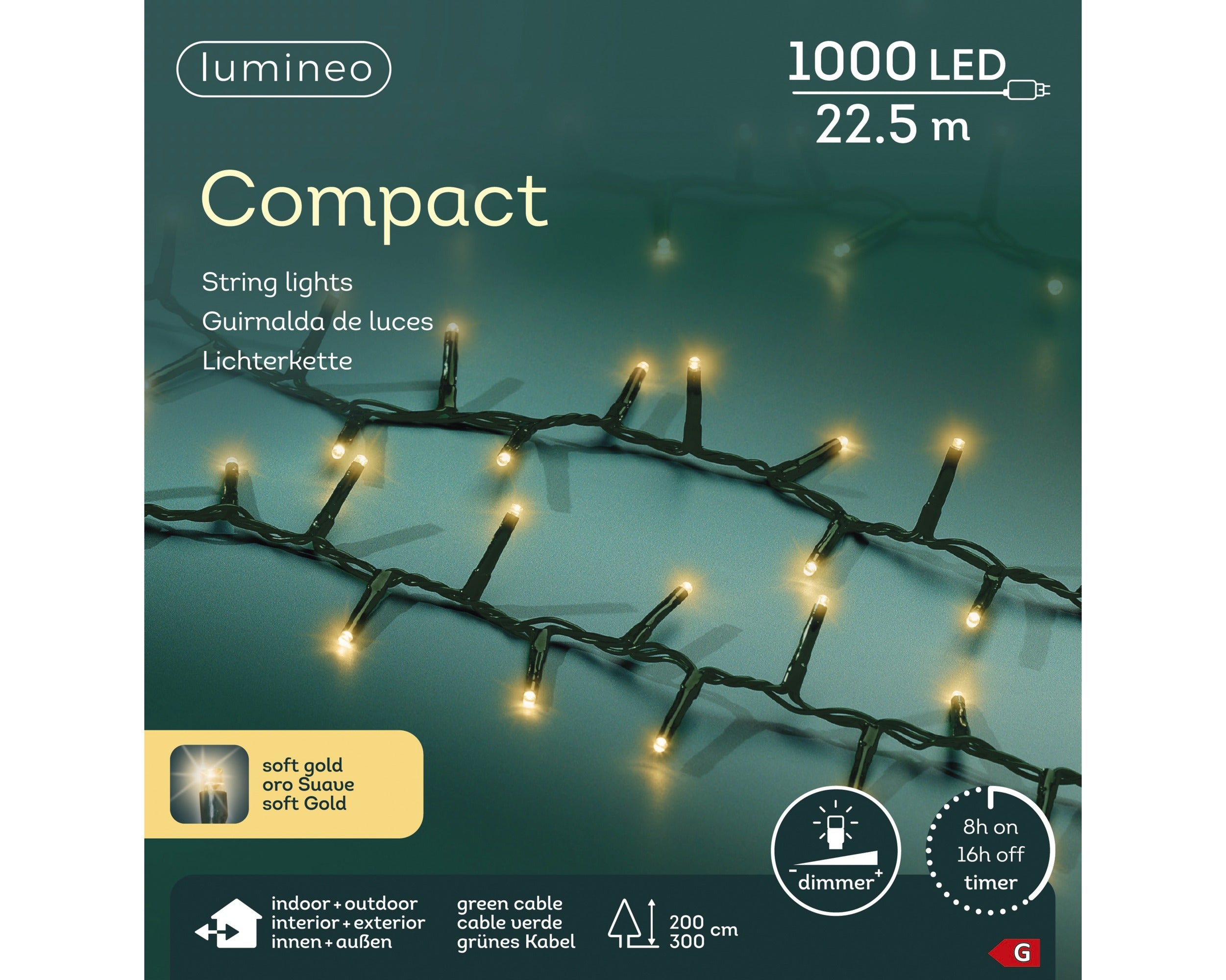 Lumineo LED compact 2250cm 1000L - groen/soft gold  - kerstverlichting