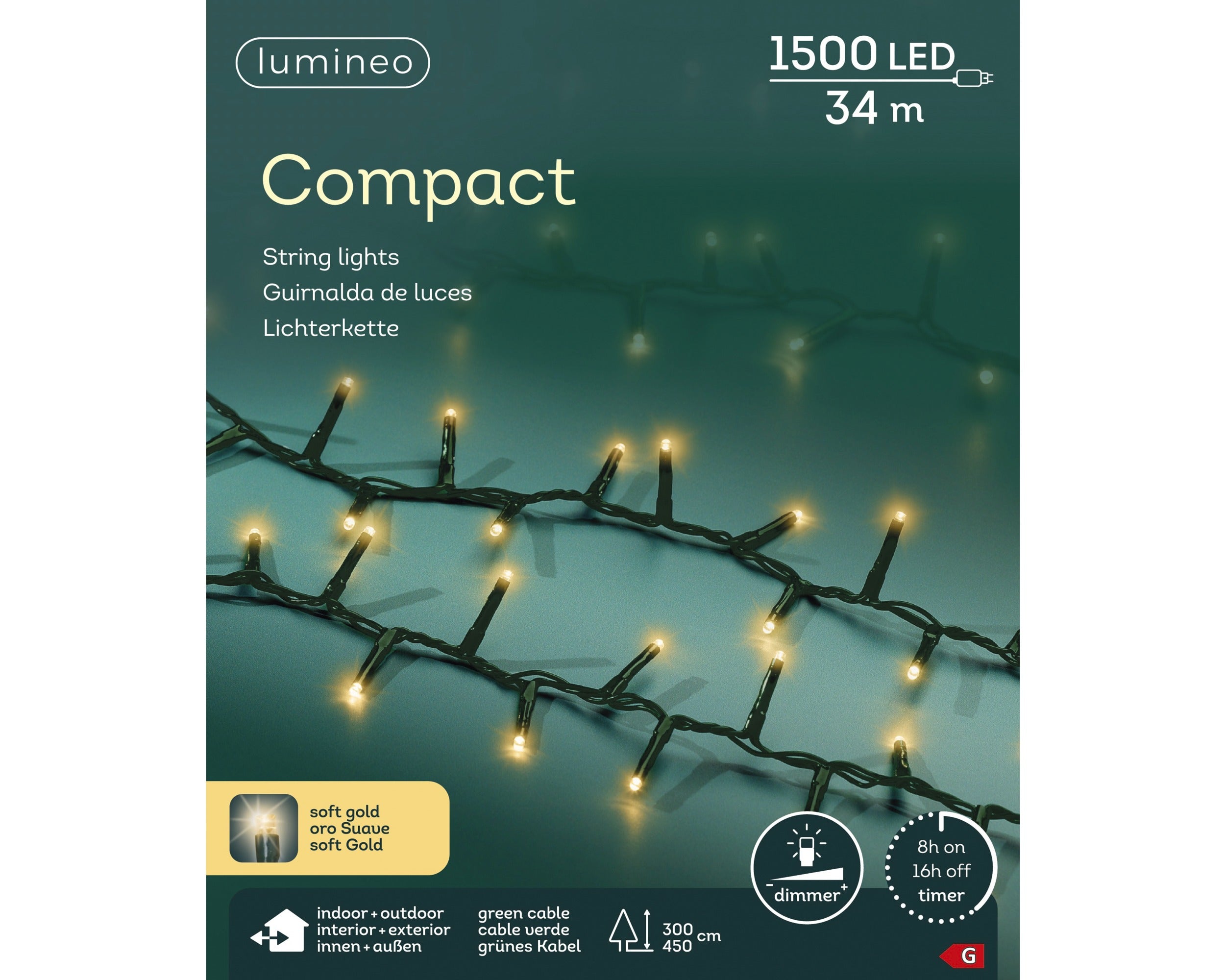 Lumineo LED compact 3400cm 1500L - groen/soft gold  - kerstverlichting