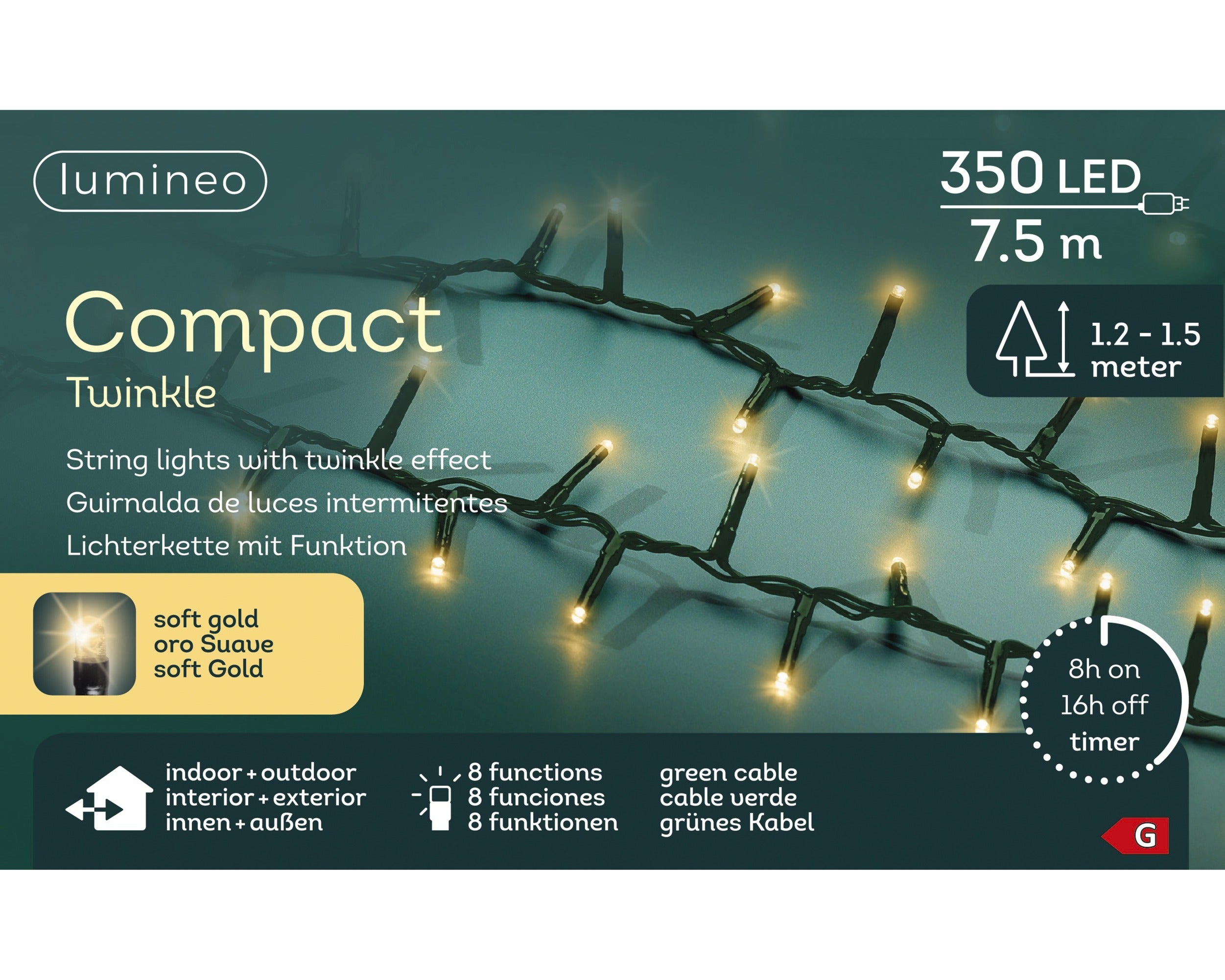 Lumineo LED compact twinkel 750cm 350L - groen/soft gold - kerstverlichting