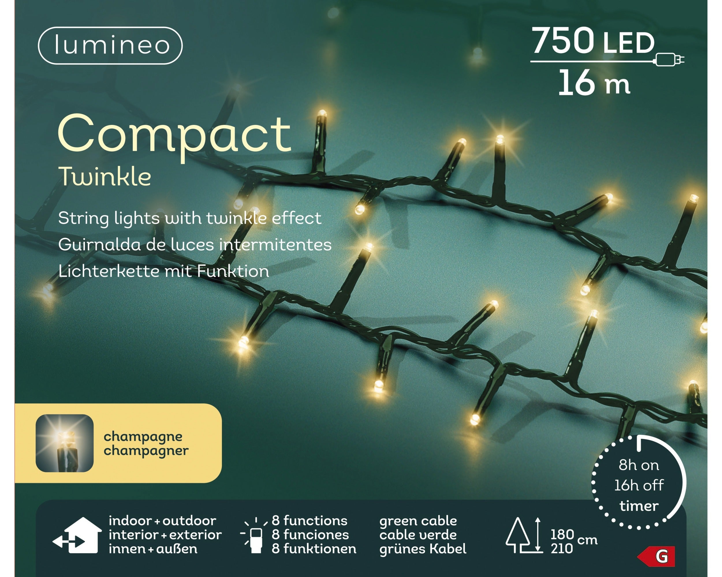 Lumineo LED compact twinkel 1600cm 750L - groen/soft gold - kerstverlichting