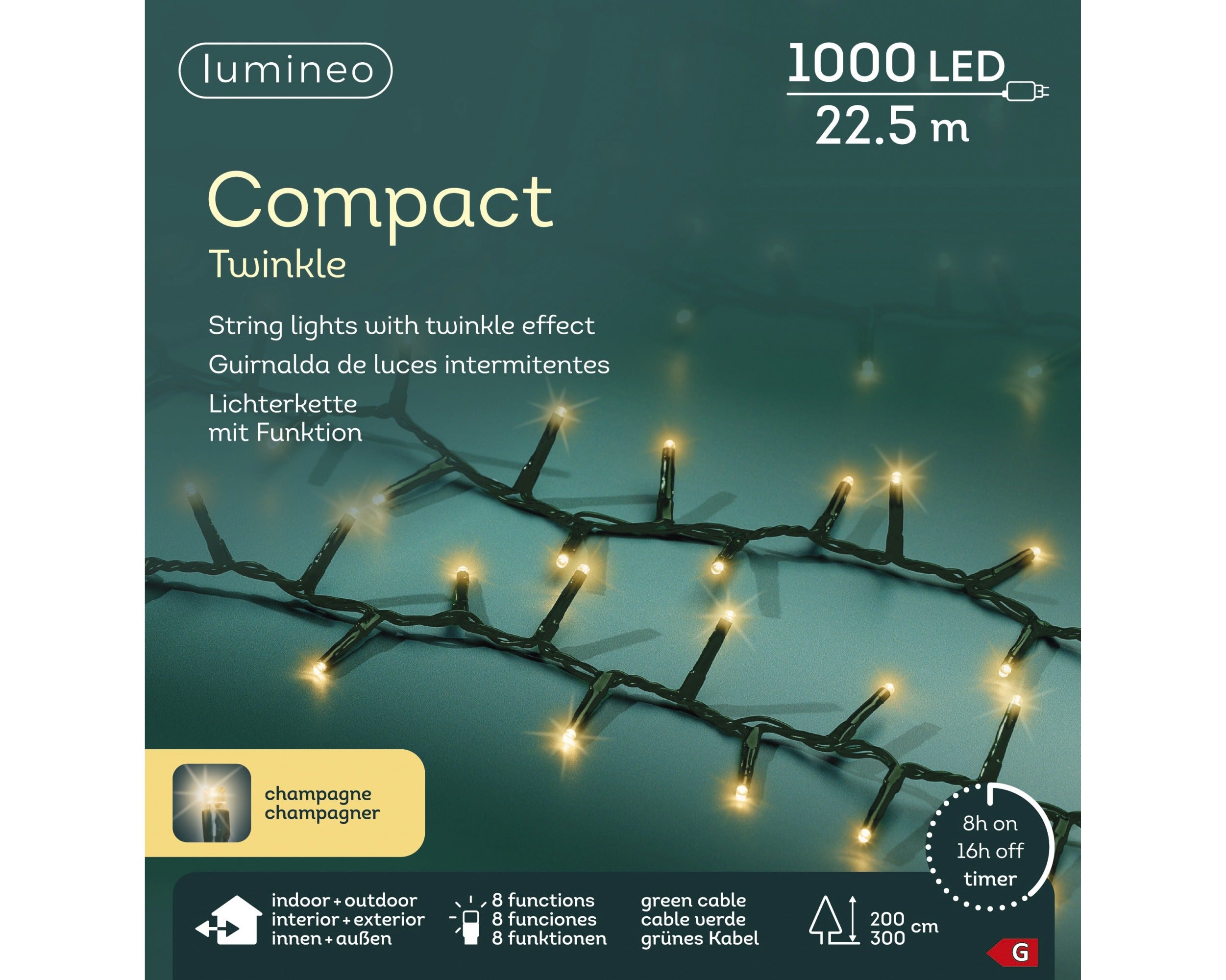 Lumineo LED compact twinkel 2250cm 1000L - groen/soft gold - kerstverlichting