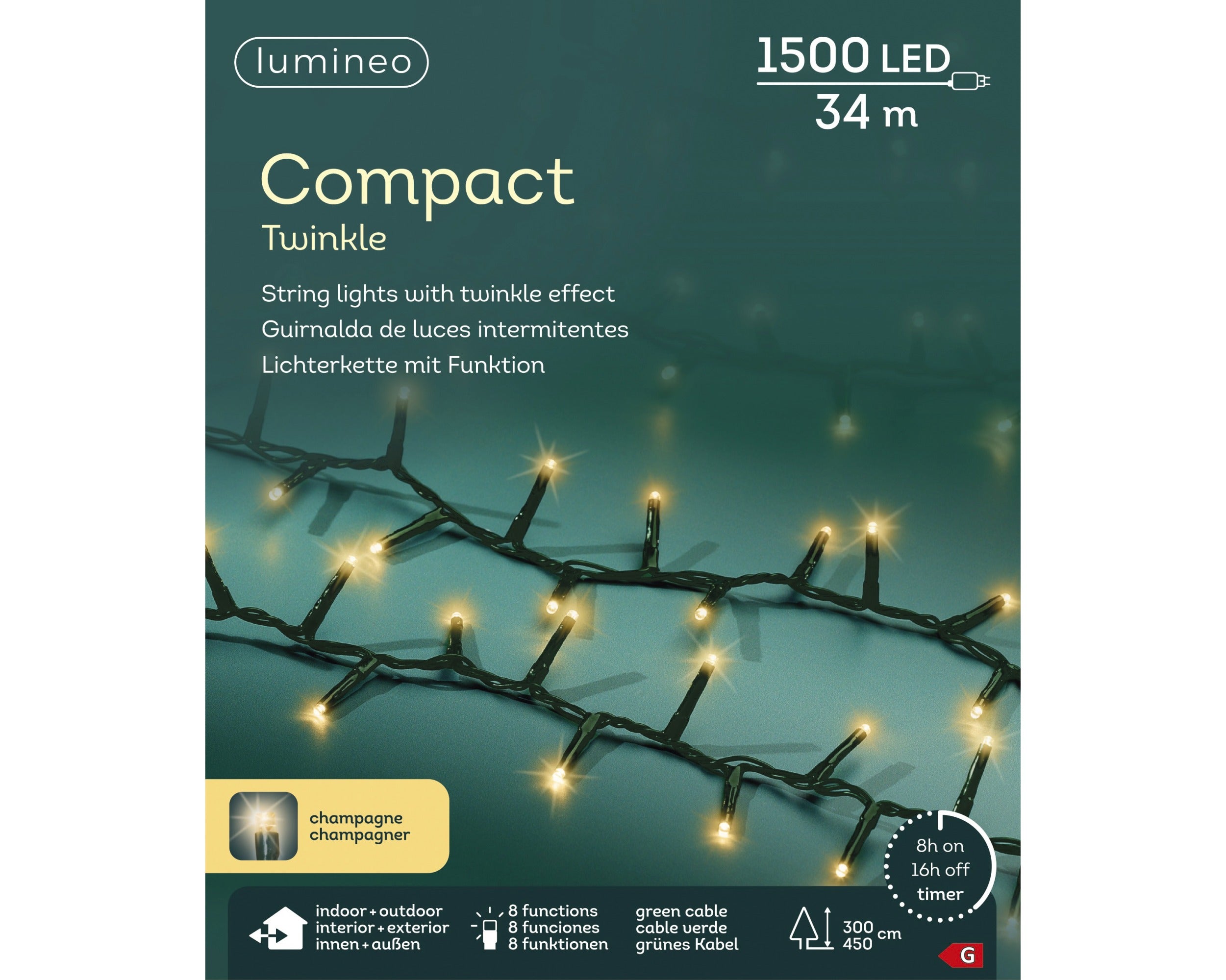 Lumineo LED compact twinkel 3400cm 1500L - groen/soft gold - kerstverlichting