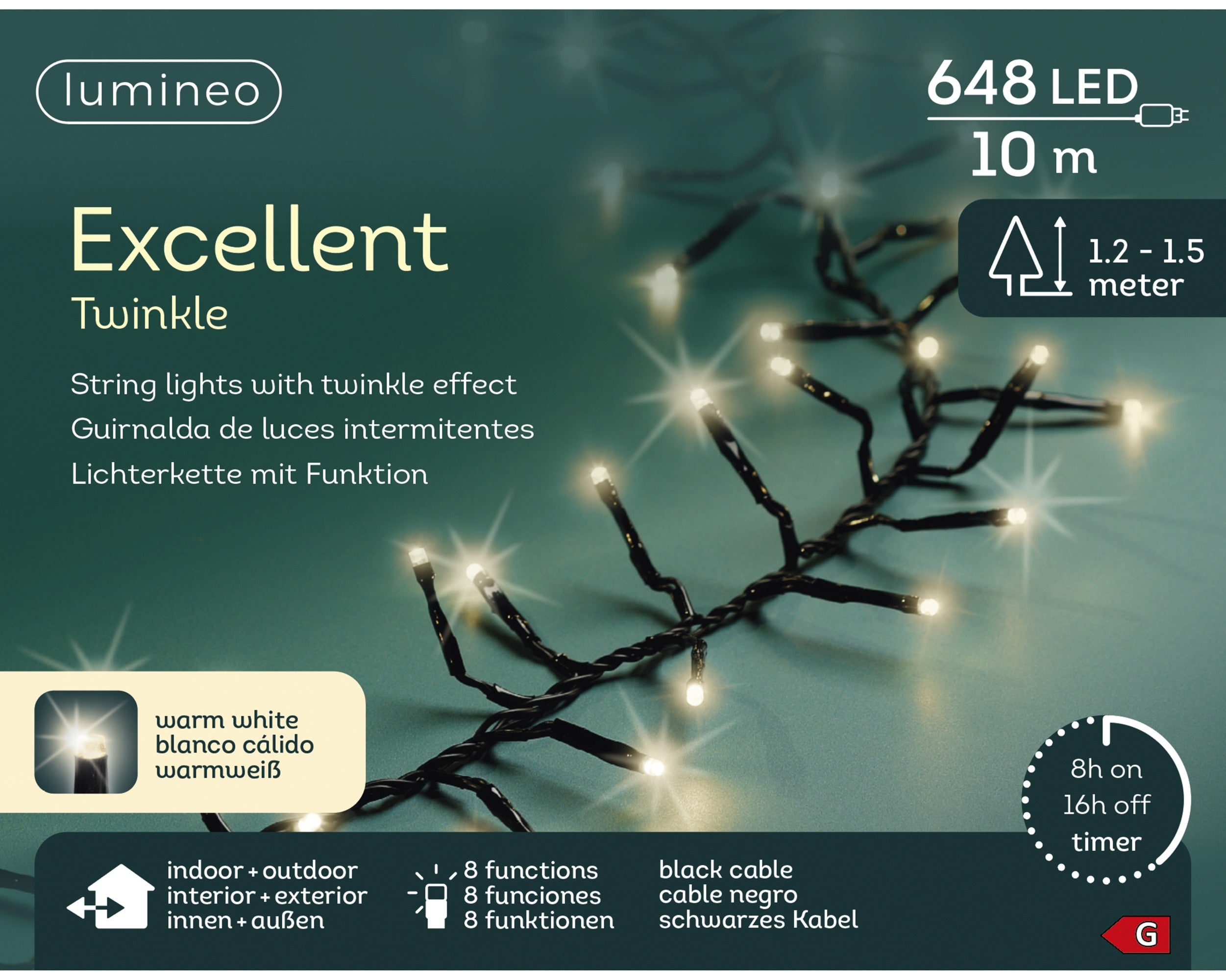 Lumineo LED excellent twinkel 1000cm 648L - zwart/warm wit - kerstverlichting