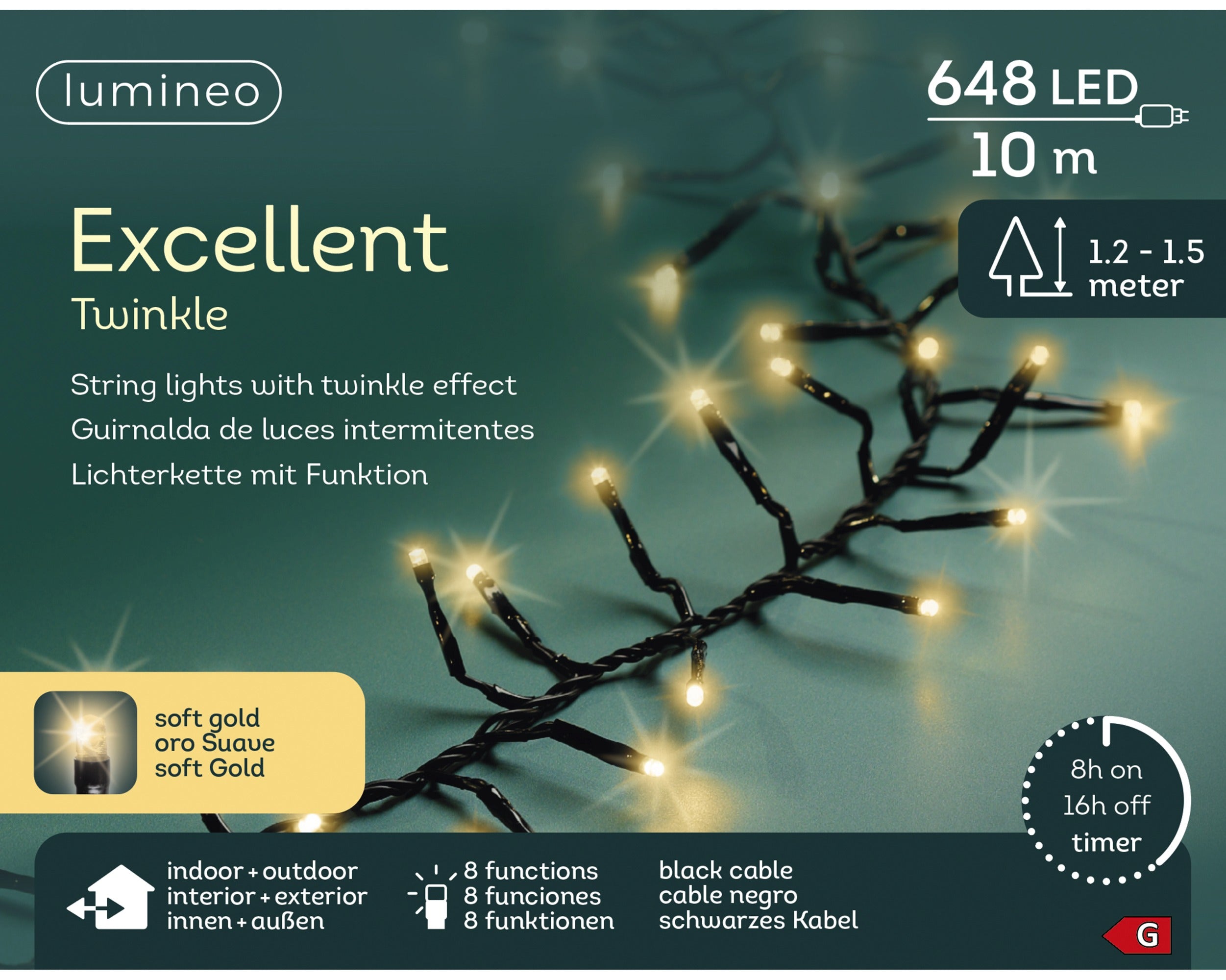 Lumineo LED excellent twinkel 1000cm 648L - zwart/soft gold - kerstverlichting