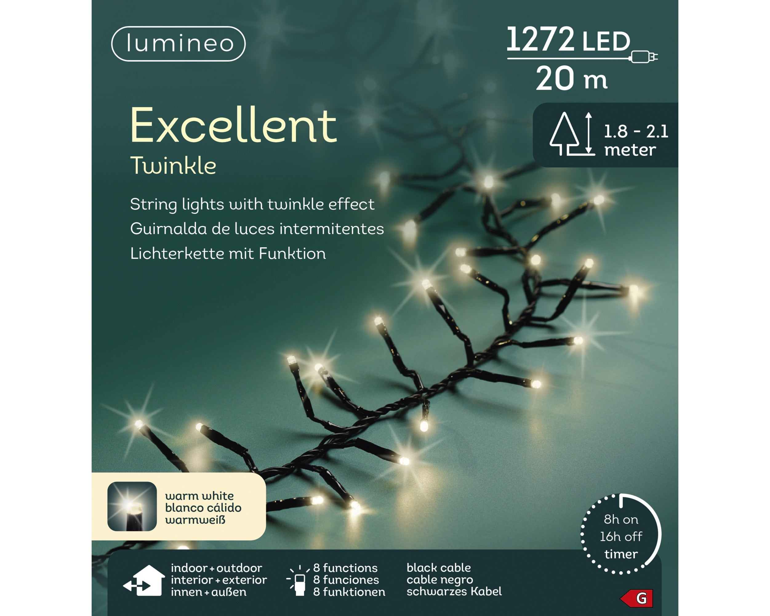 Lumineo LED excellent twinkel 2000cm 1272L - zwart/warm wit - kerstverlichting