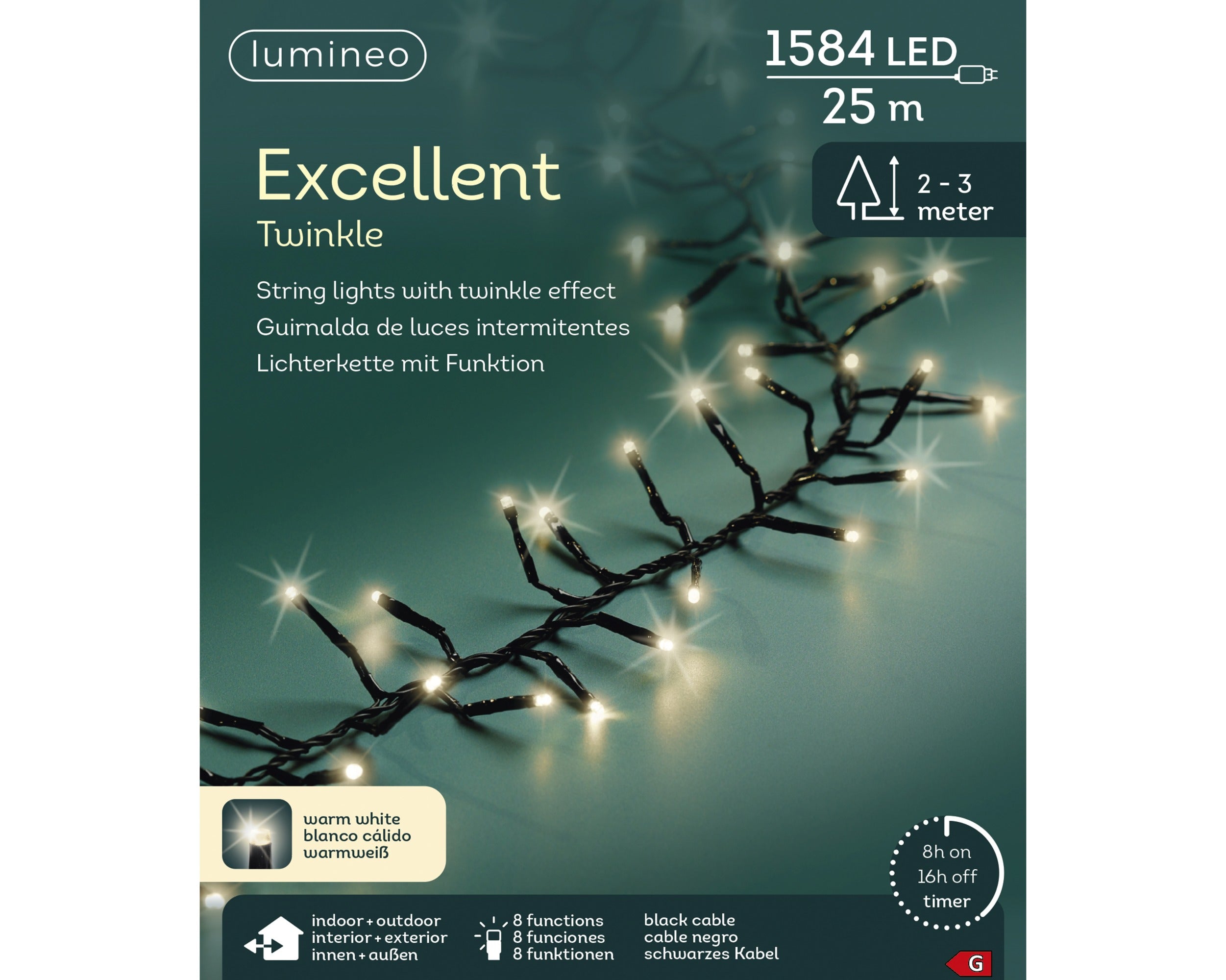 Lumineo LED excellent twinkel 2500cm 1584L - zwart/warm wit - kerstverlichting