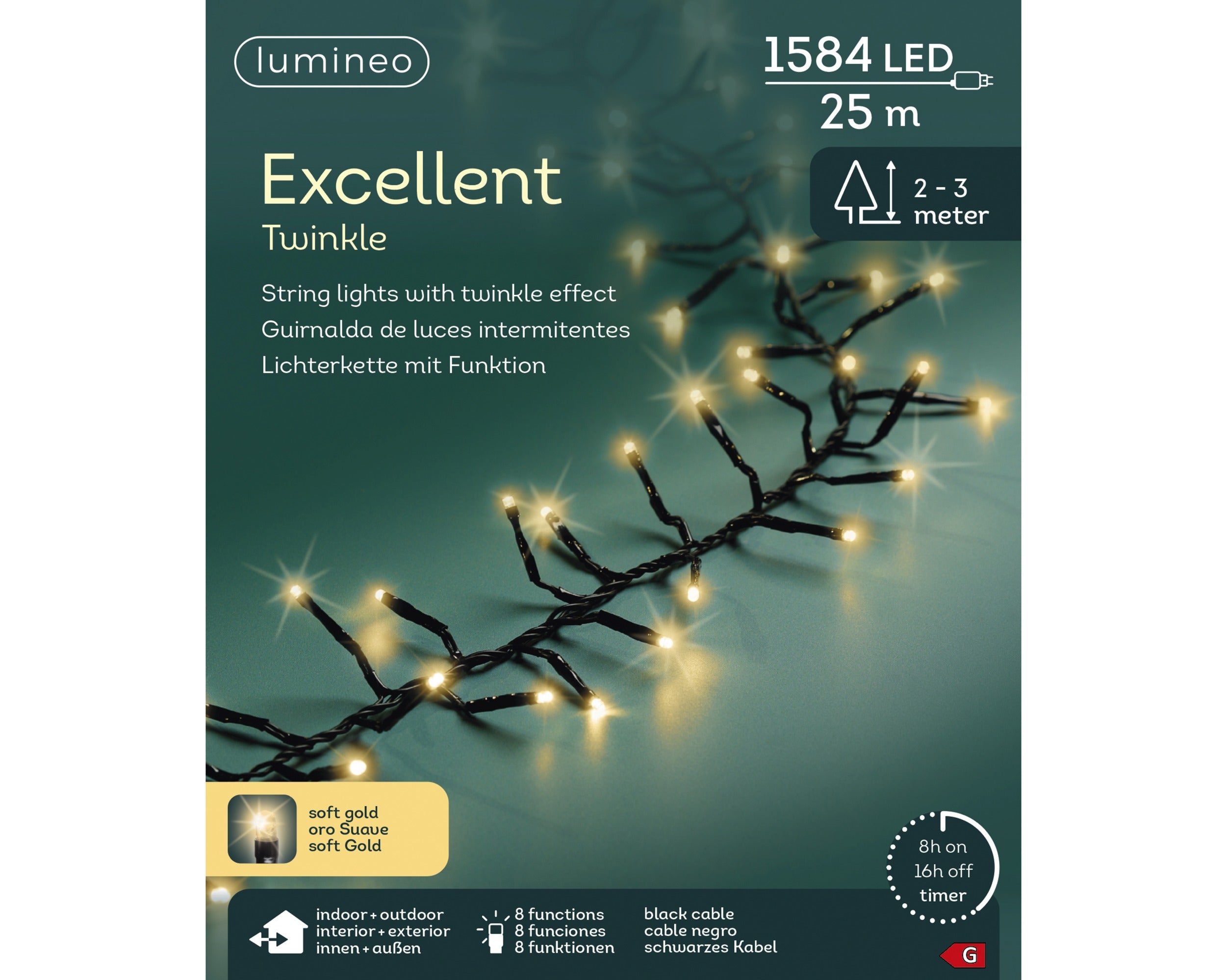 Lumineo LED excellent twinkel 2500cm 1584L - zwart/soft gold - kerstverlichting