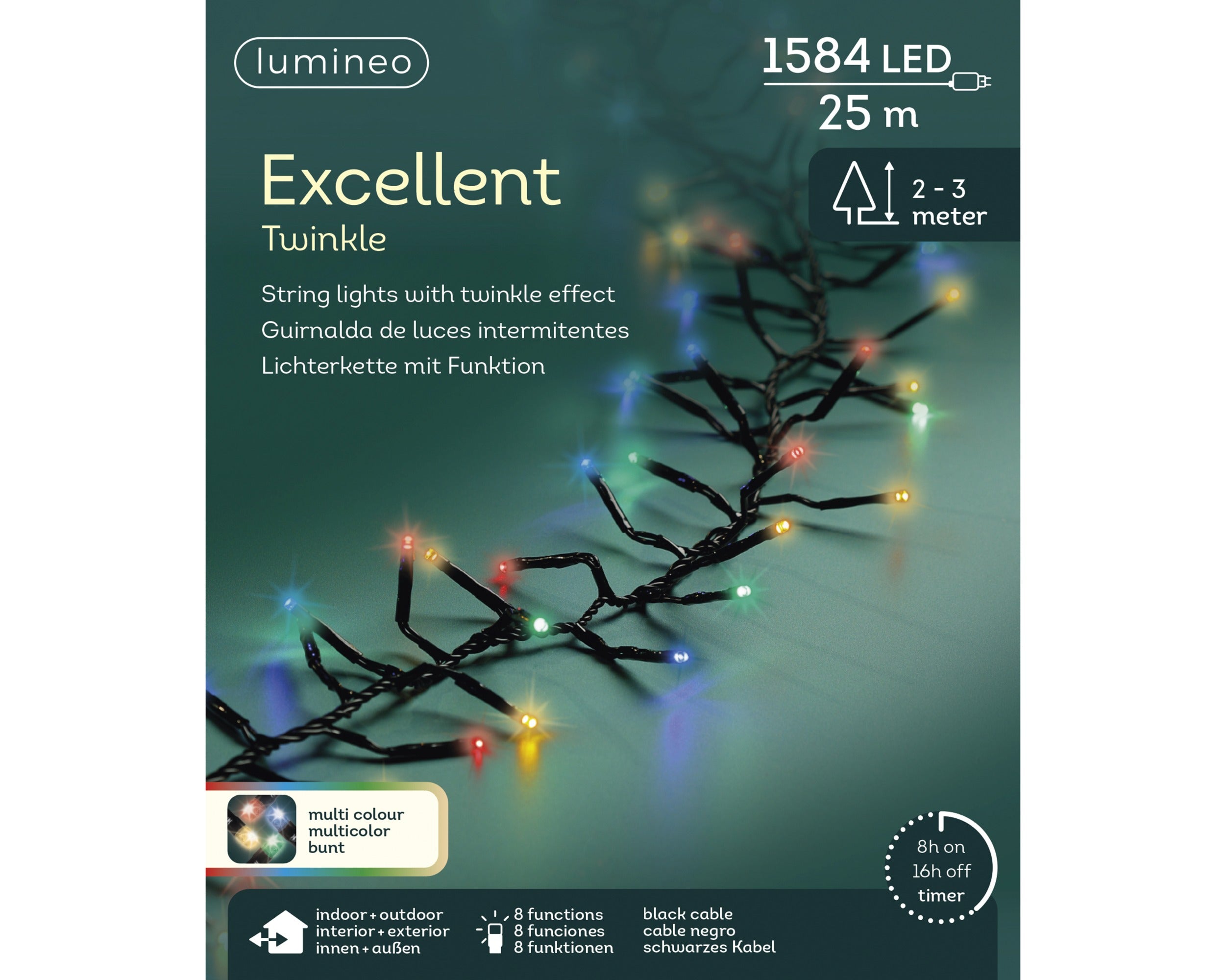 Lumineo LED excellent twinkel 2500cm 1584L - zwart/multi - kerstverlichting