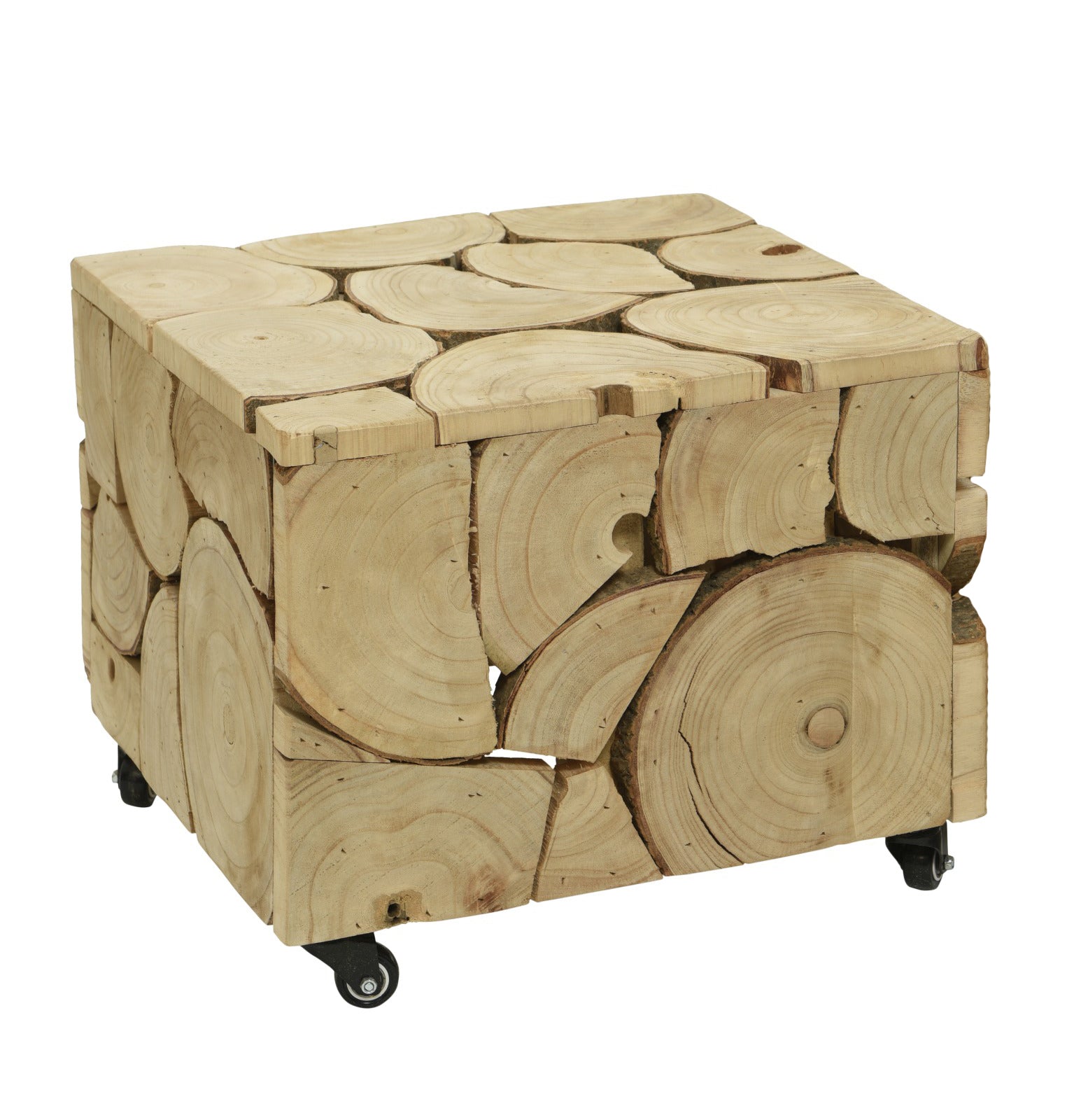Pilaar paulowniahout wieltjes M 47x47x37cm - blond