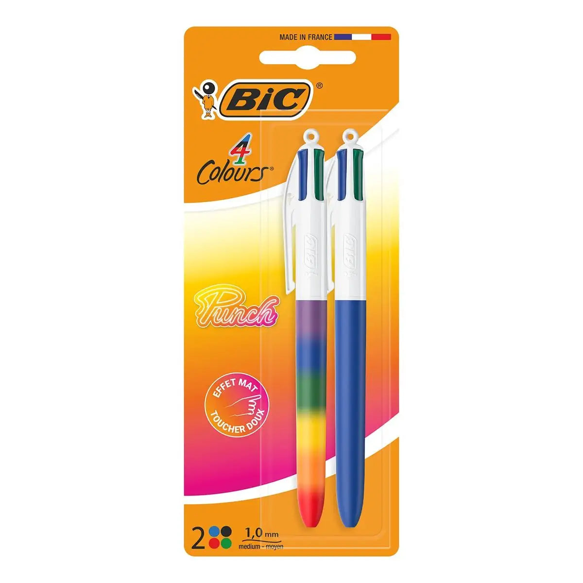 BIC 4kleuren balpen 2st.- rainbow + uni