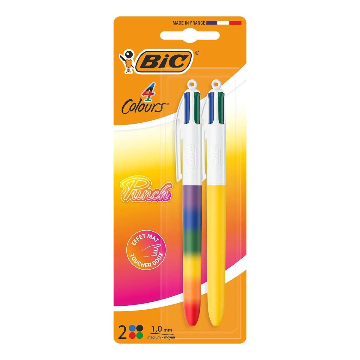 BIC 4kleuren balpen 2st.- rainbow + uni