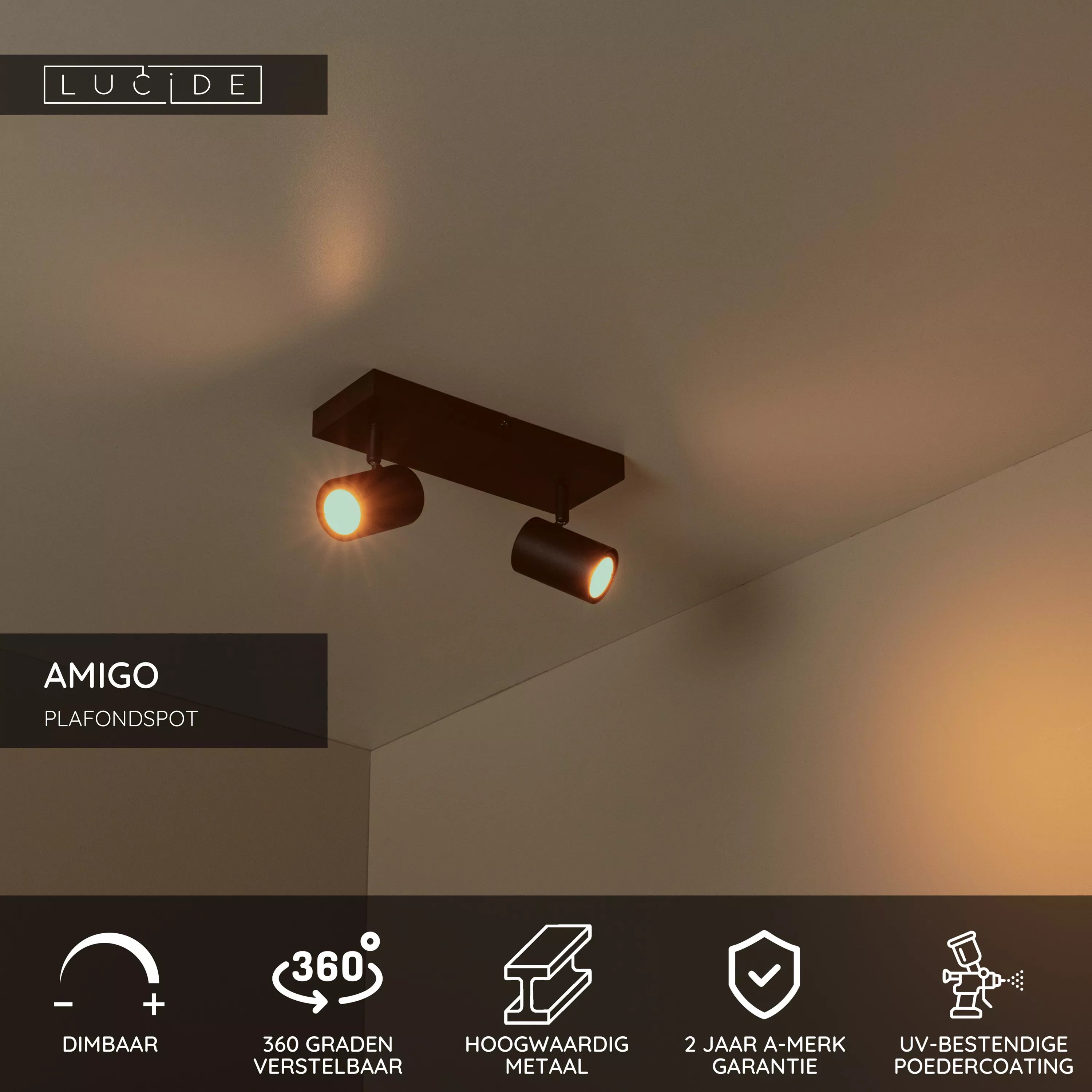 Lucide AMIGO - Plafondspot - 2xGU10 - Zwart