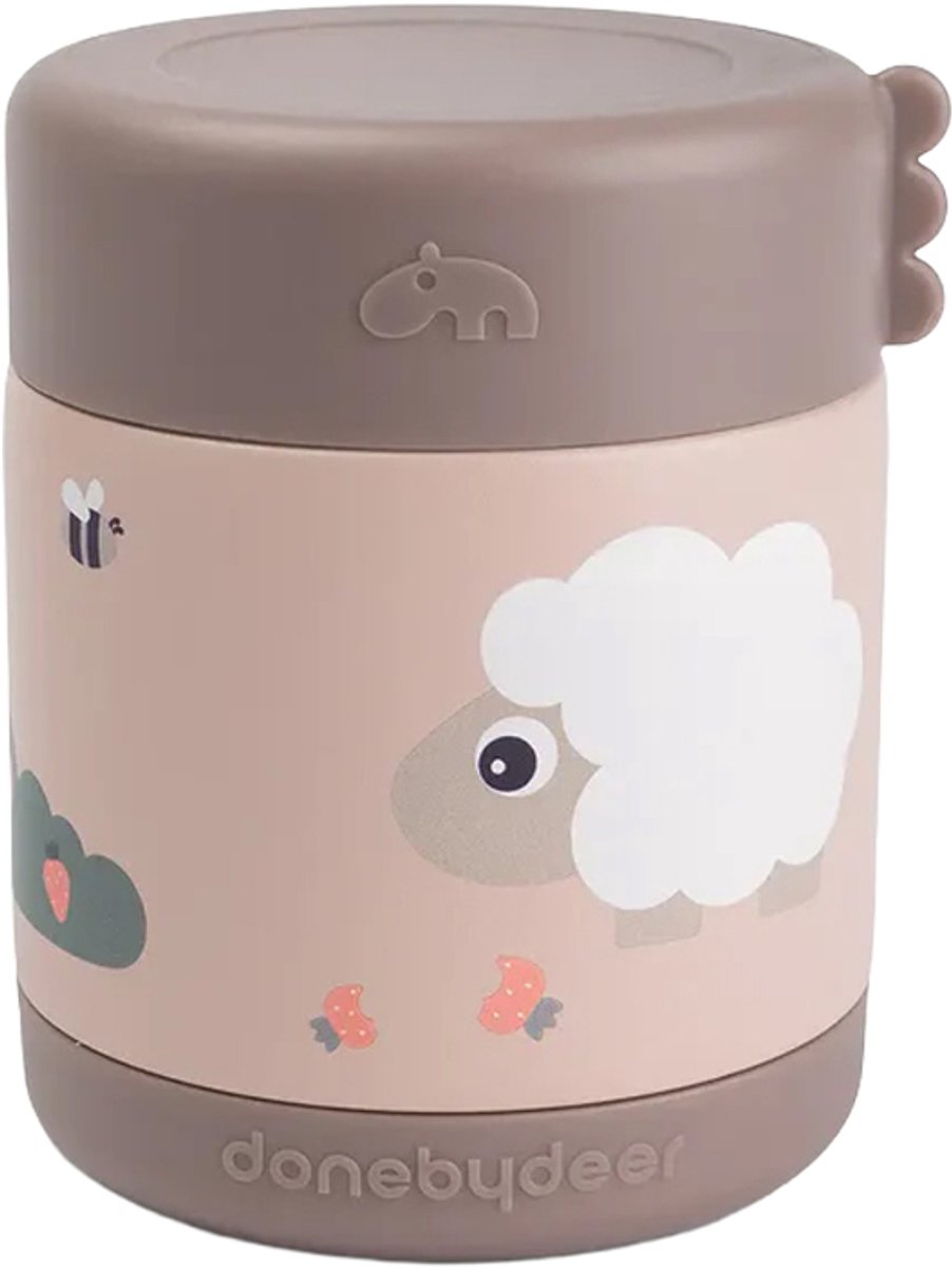 Done By Deer thermos voedselbeker 300ml - tiny farm powder pink
