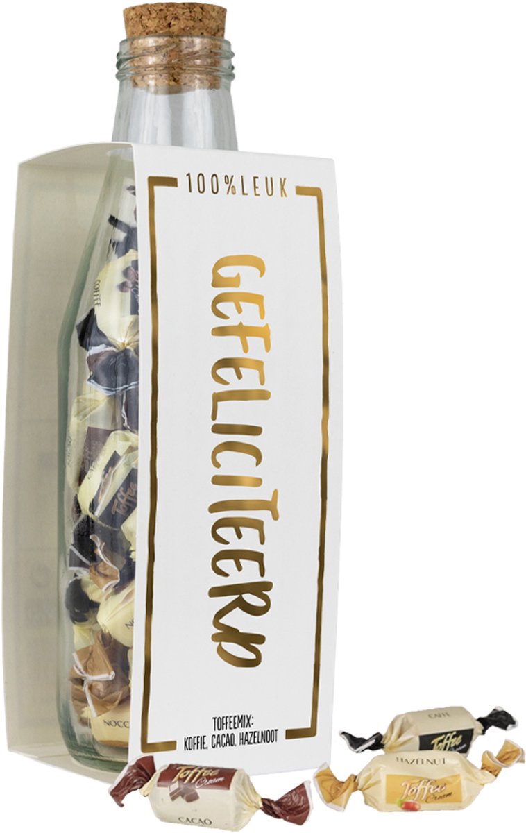 Momenten fles - Gefeliciteerd - Toffee - Wit