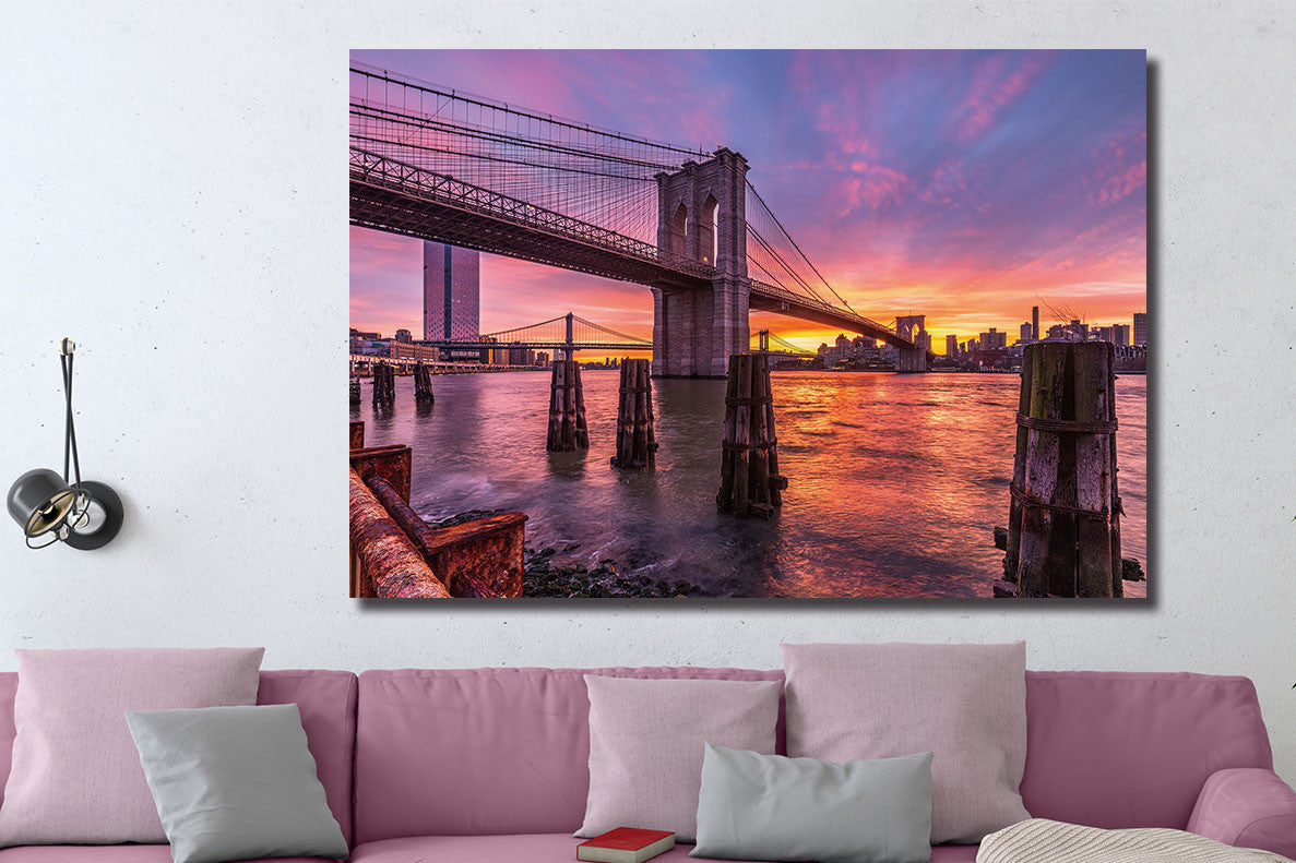 Glasschilderij Brooklyn Bridge NYC - 160x110cm