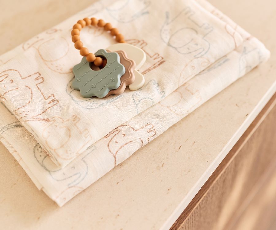 JOLLEIN Hydrofiele doek L 115x115cm - Elephant Tales - 2st